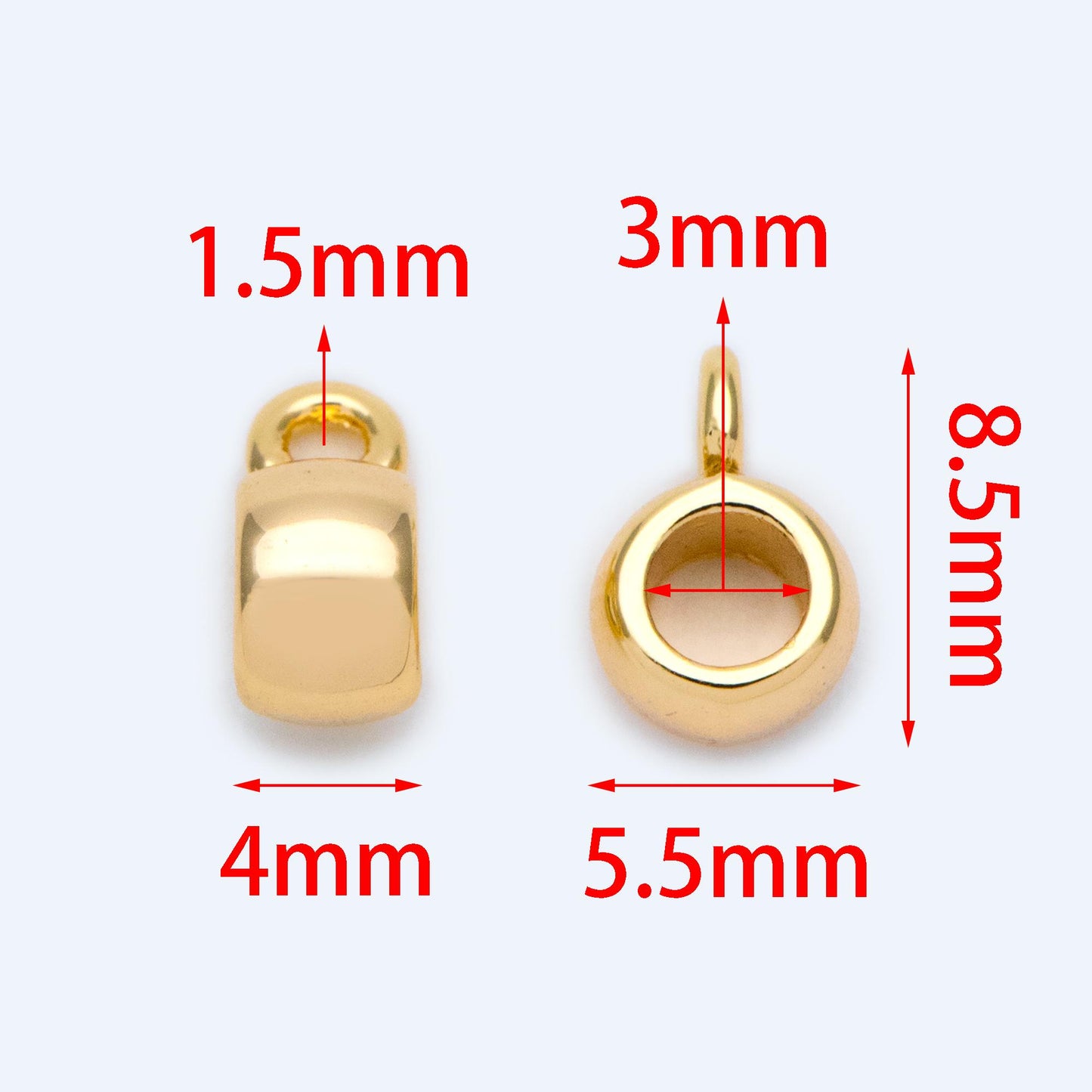 10pcs Gold Bail Beads, Bail Charm Holder Spacer with Loop, Tube Bails, Cord Bails, Slider Bails, Spacer Ring (GB-1327)