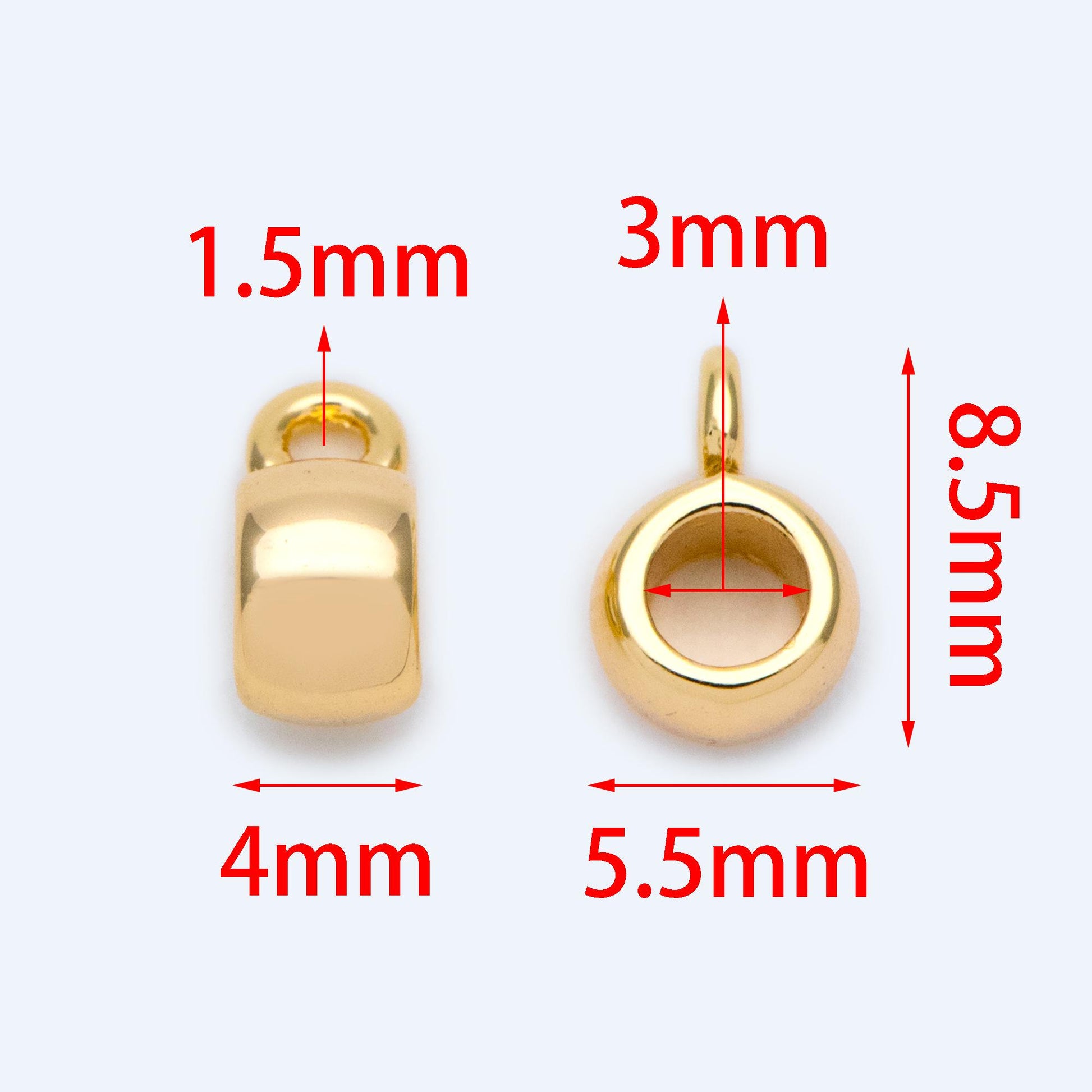 10pcs Gold Bail Beads, Bail Charm Holder Spacer with Loop, Tube Bails, Cord Bails, Slider Bails, Spacer Ring (GB-1327)