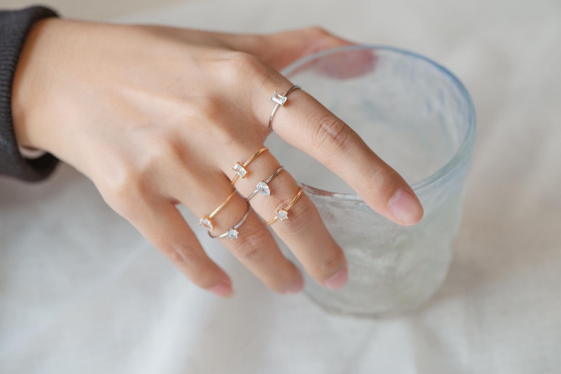 4pcs CZ Pave Gold/ Silver Minimalist Ring, Dainty Ring, Thin Ring, Weeding Ring (#JZ-014-A)