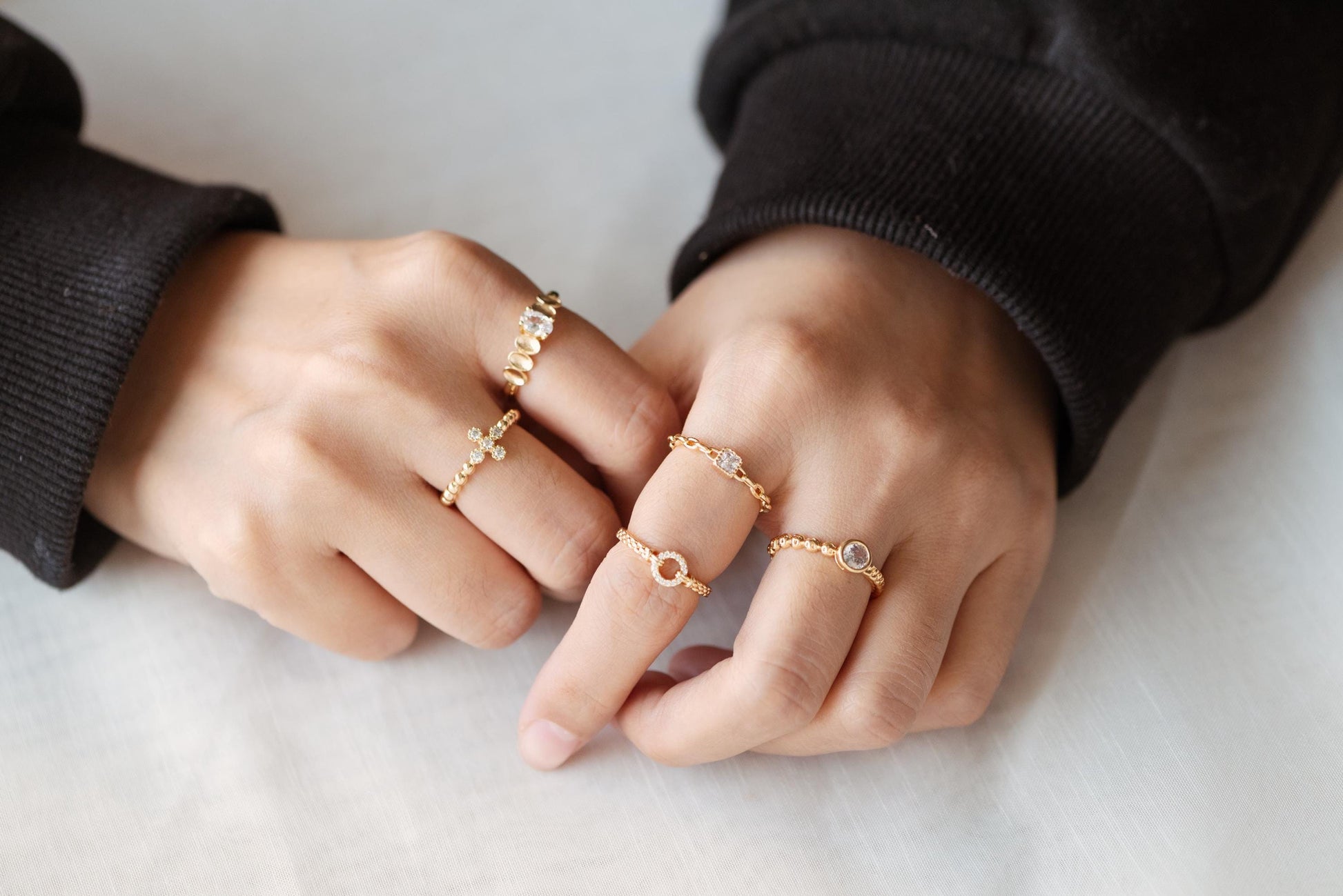 4pcs Open Circle CZ Ring, CZ Round Ring, Dainty Stackable Ring for Women (#GB-3628)