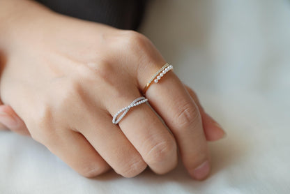 4pcs CZ Pave Finger Ring, Faux Pearl Ring, Gold/ Rhodium plated Brass, Gift for Her, Dainty Ring, Adjustable Ring (#GB-4657)