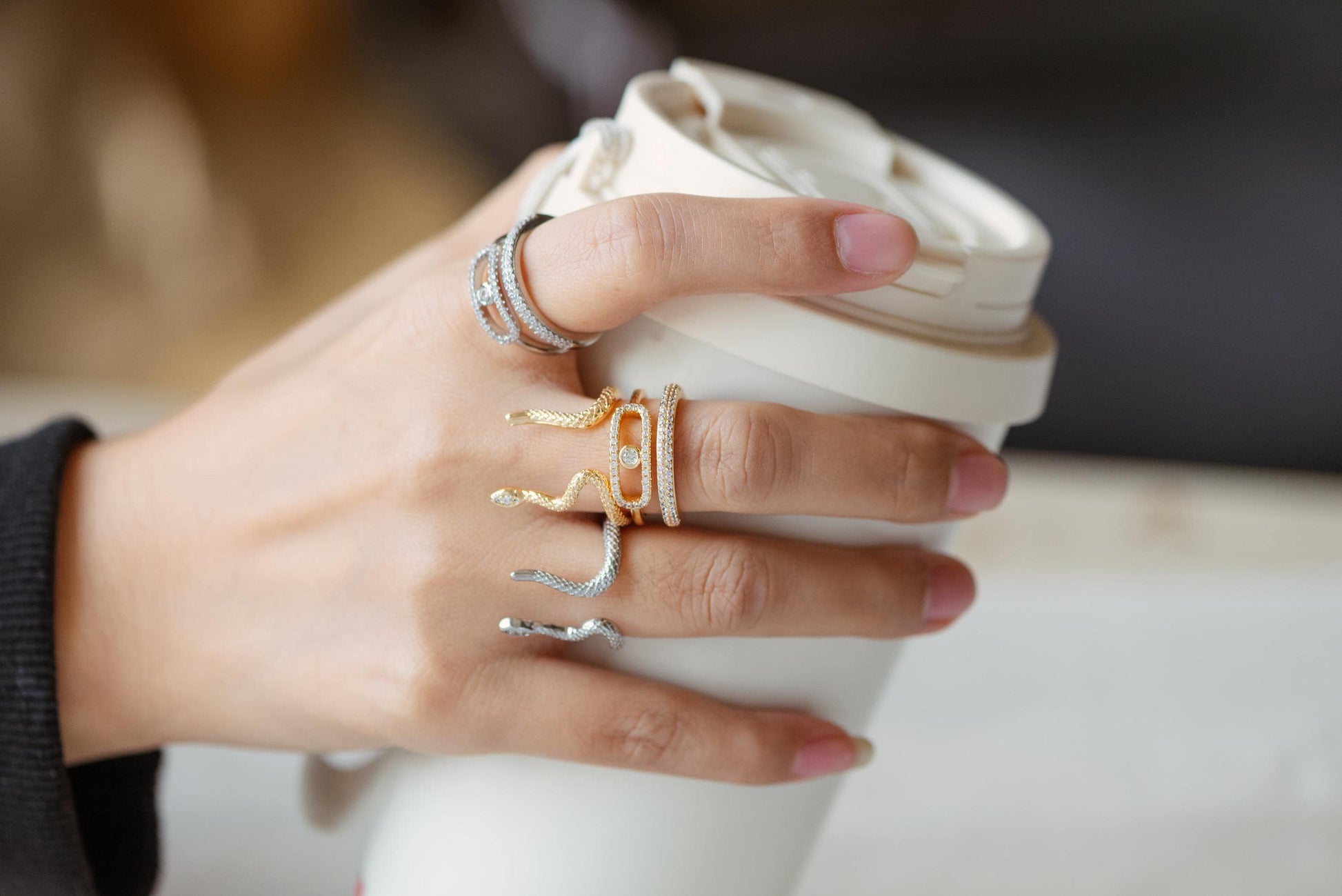 4pcs CZ Pave Double Band Circle Ring, Evil Eye Ring, Weeding Ring, Fashion Rings, Dainty Rings, Adjustable Ring (#GB-4612)