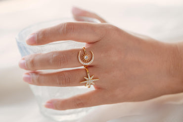 4pcs CZ Pave North Star Ring, Moon Ring, Celestial Ring, Modern Style Ring, Fashion Rings, Dainty Rings, Adjustable Ring (#JZ-024)