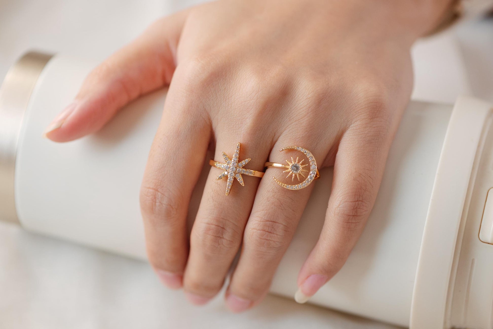 4pcs CZ Pave North Star Ring, Celestial Ring, Modern Style Ring, Fashion Rings, Dainty Rings, Adjustable Ring (#GB-3630)