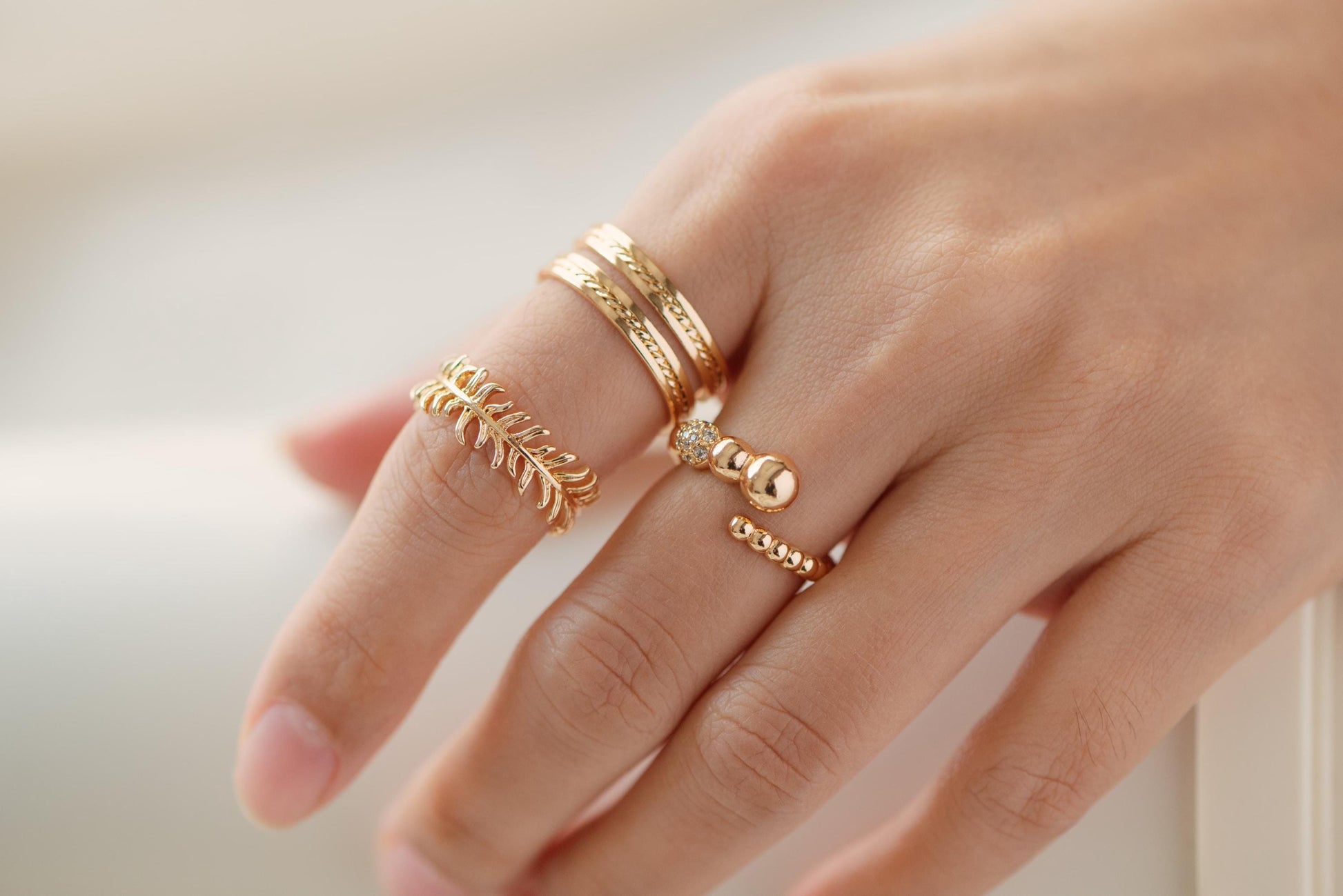 4pcs Gold Feather Finger Ring, Everyday Ring, Modern Style Ring, Fashion Rings, Dainty Rings (#GB-3925)