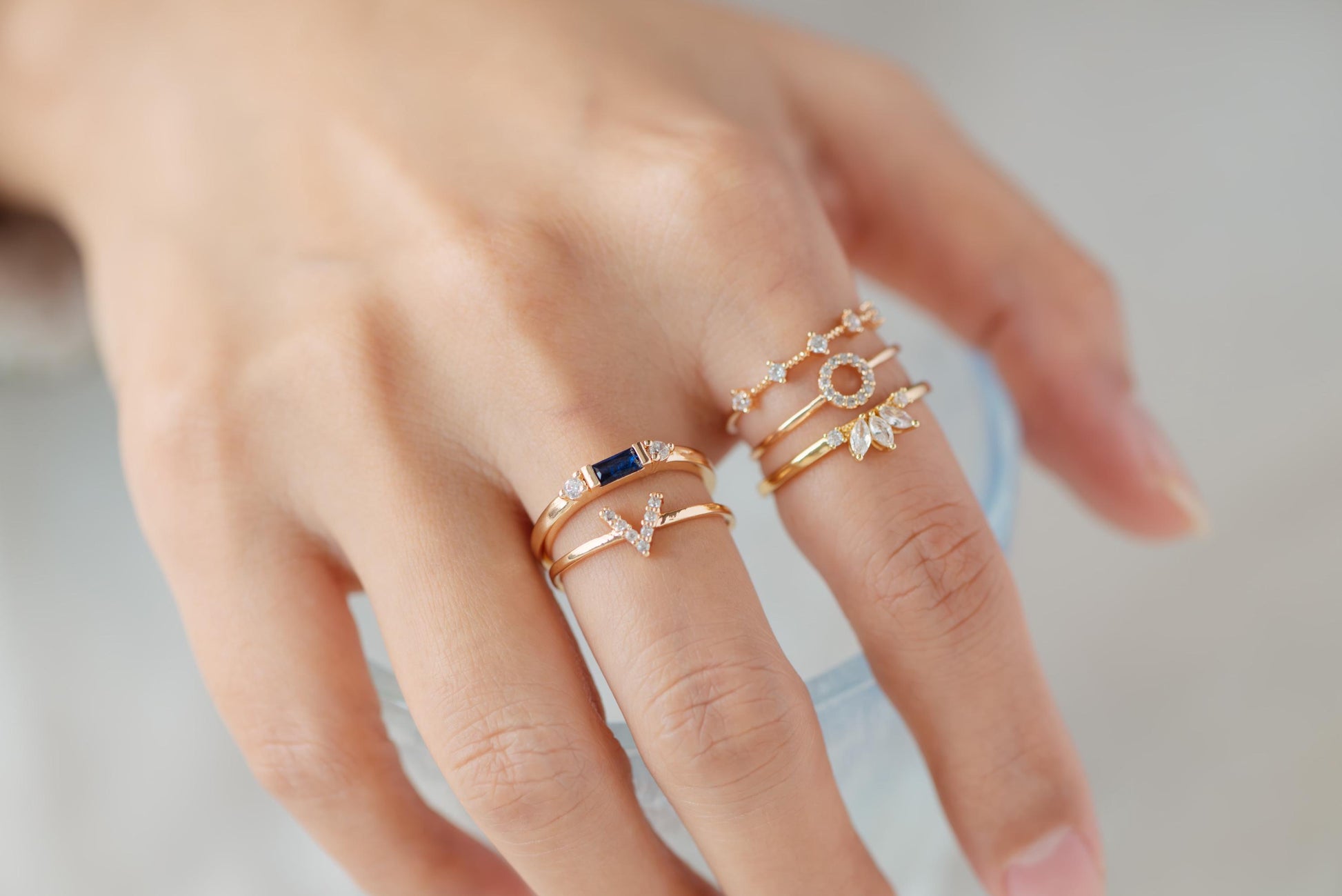 4pcs CZ Pave Gold/ Silver V Ring, Dainty Ring, Thin Ring, Everyday Ring (#GB-4216)