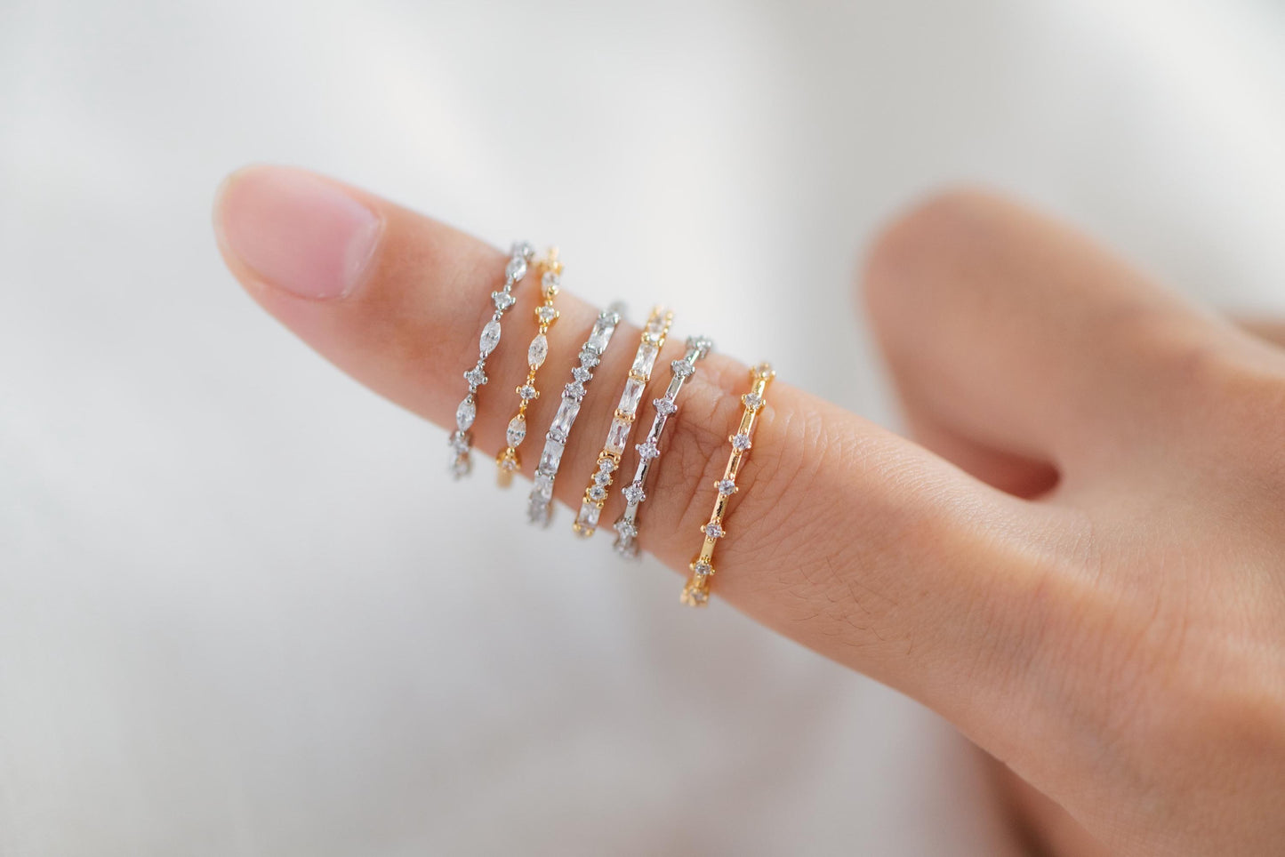 4pcs CZ Pave Finger Ring, Gold/ Rhodium plated Brass, Gift for Her, Stackable Ring, Minimalist Ring(#GB-4687)