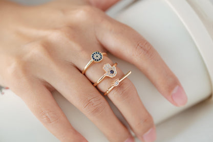 4pcs CZ Pave Gold/ Silver Tone Eye Ring, Bar Ring, Thin Ring, Everyday Ring, Fashion Rings, Dainty Rings, Adjustable Ring (#GB-4623)