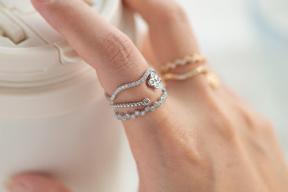 4pcs CZ Pave Gold/ Silver Flower Ring, Modern Style Ring, Fashion Rings, Dainty Rings, Adjustable Ring (#GB-4615)