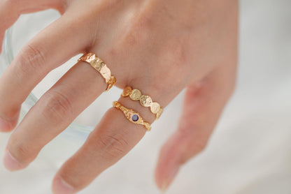 4pcs Purple CZ Ring, Hammered Ring, Stacking Ring, Statement Ring, Adjustable Ring (#GB-3527)