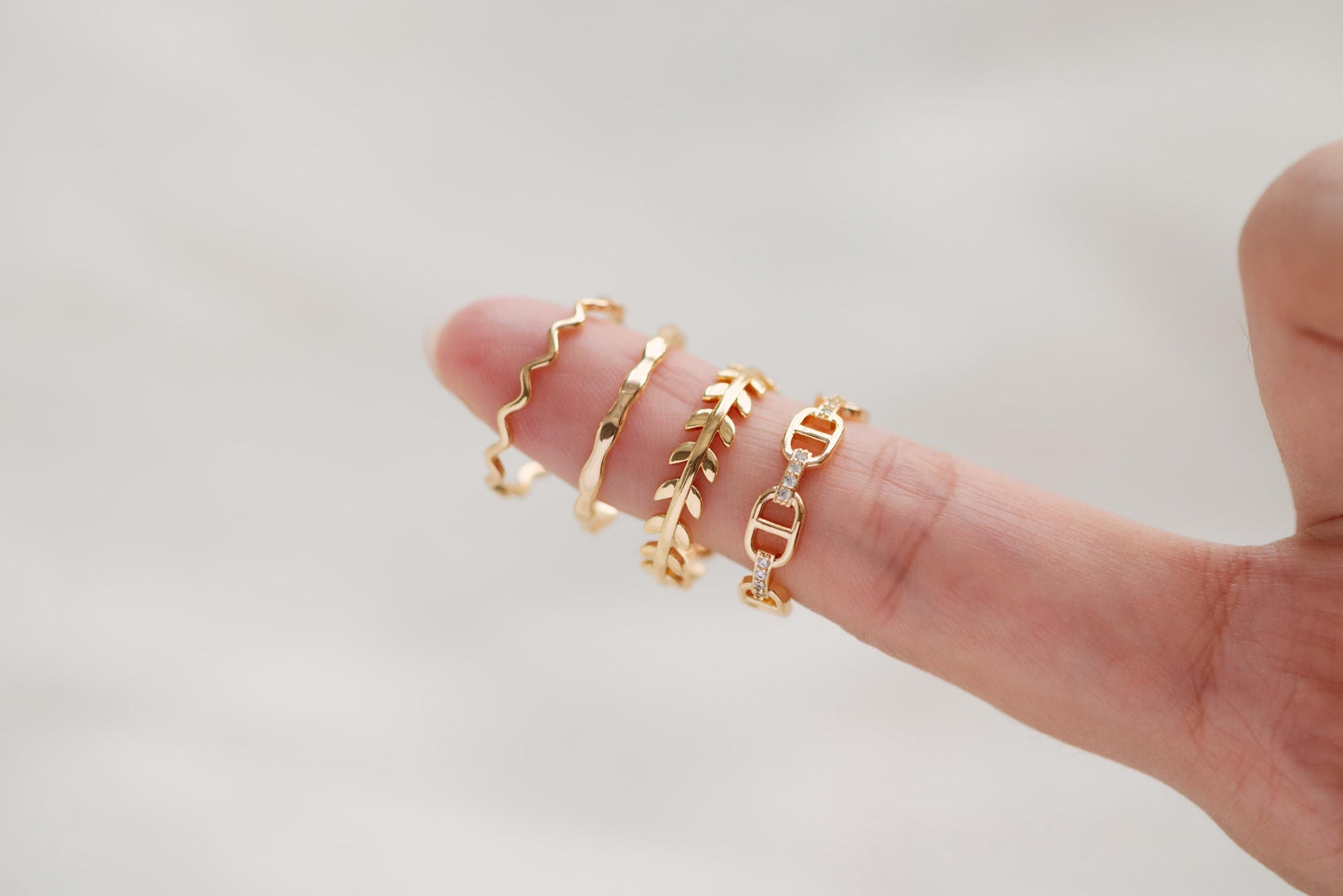 4pcs Gold CZ Pave Knuckle ring, Chain rings, Midi rings, Mid finger ring (#GB-2115)