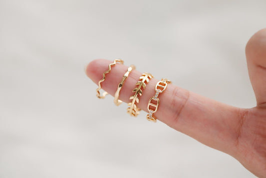 4pcs Gold CZ Pave Knuckle ring, Chain rings, Midi rings, Mid finger ring (#GB-2115)