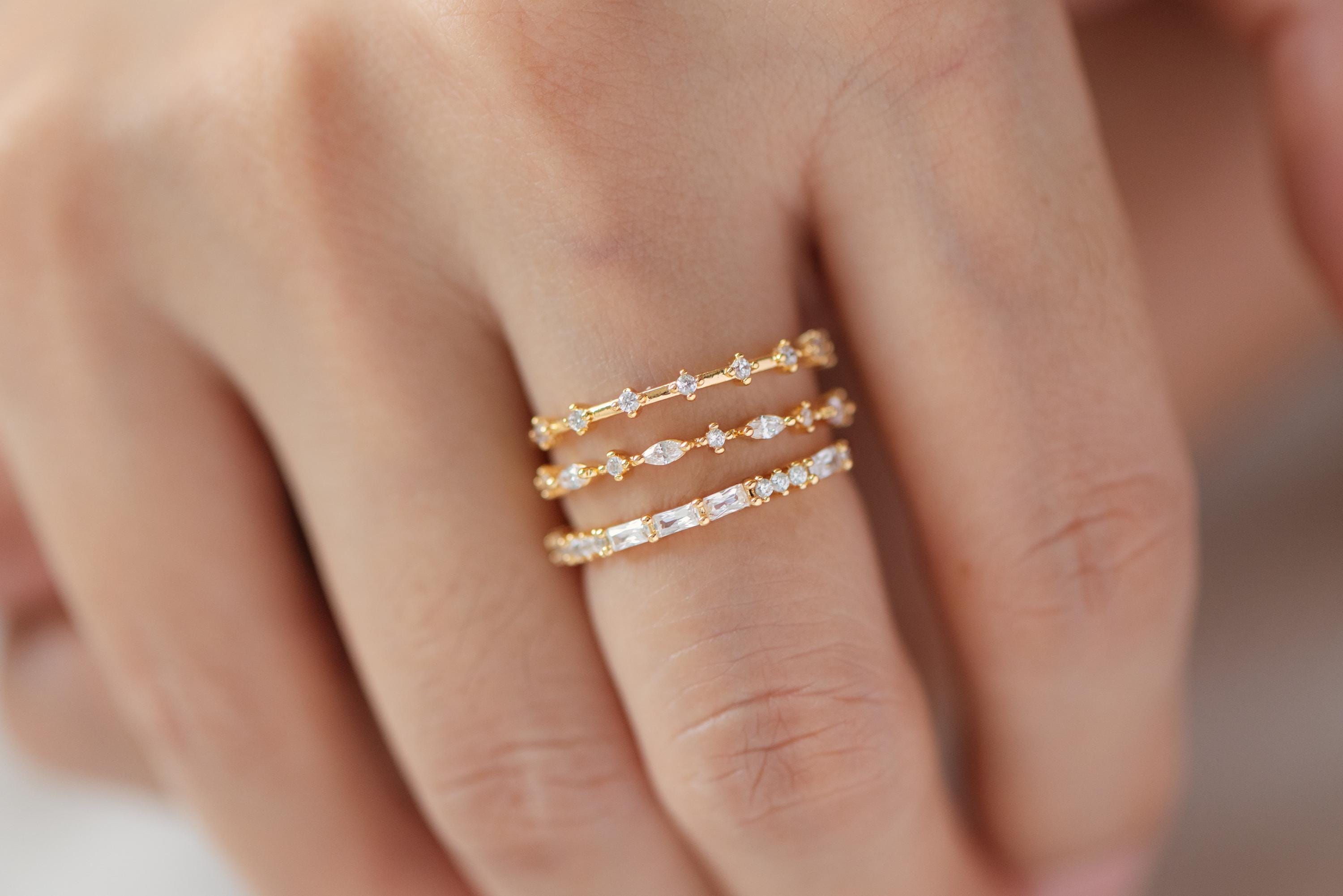 4pcs CZ Pave Finger Ring, Gold/ Rhodium plated Brass, Gift for Her, Stackable Ring, Minimalist Ring(#JZ-025)