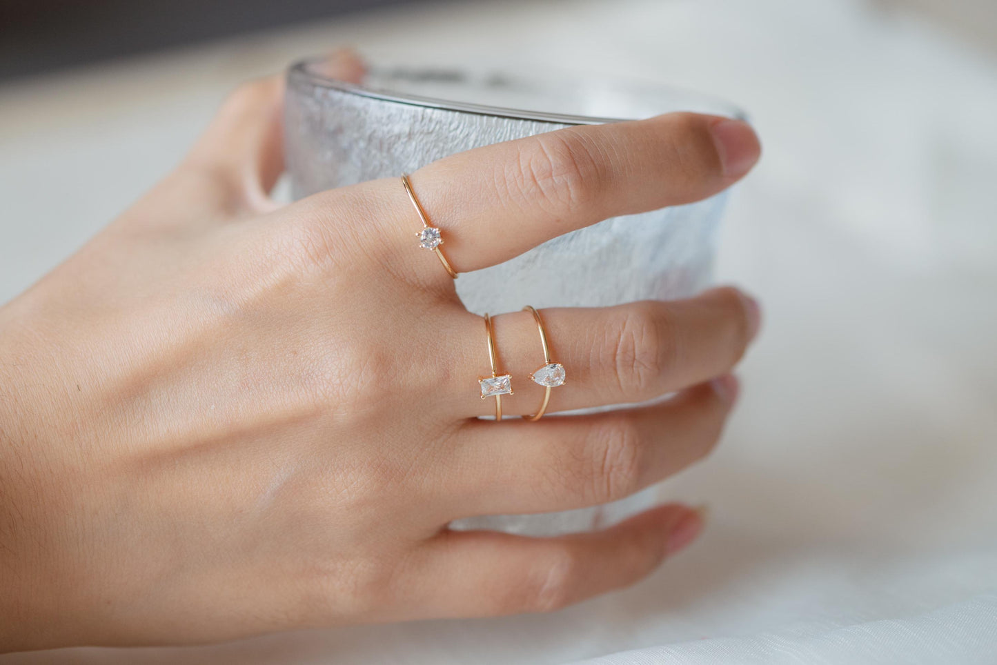 4pcs CZ Pave Gold/ Silver Minimalist Ring, Dainty Ring, Thin Ring, Weeding Ring (#JZ-014)