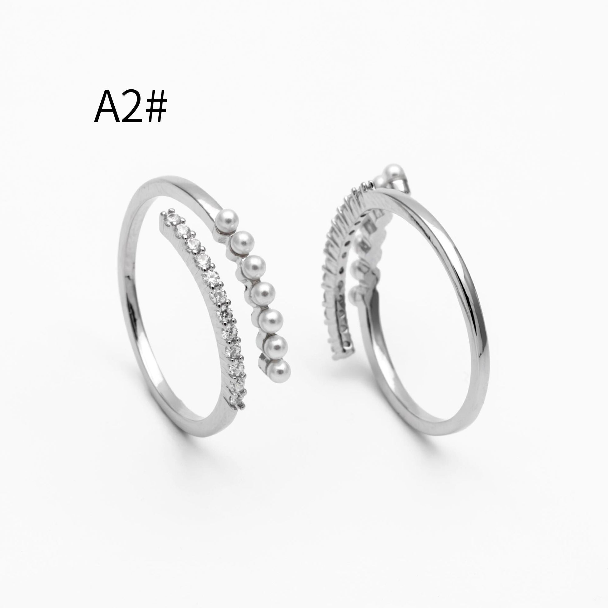 4pcs CZ Pave Finger Ring, Faux Pearl Ring, Gold/ Rhodium plated Brass, Gift for Her, Dainty Ring, Adjustable Ring (#GB-4657)