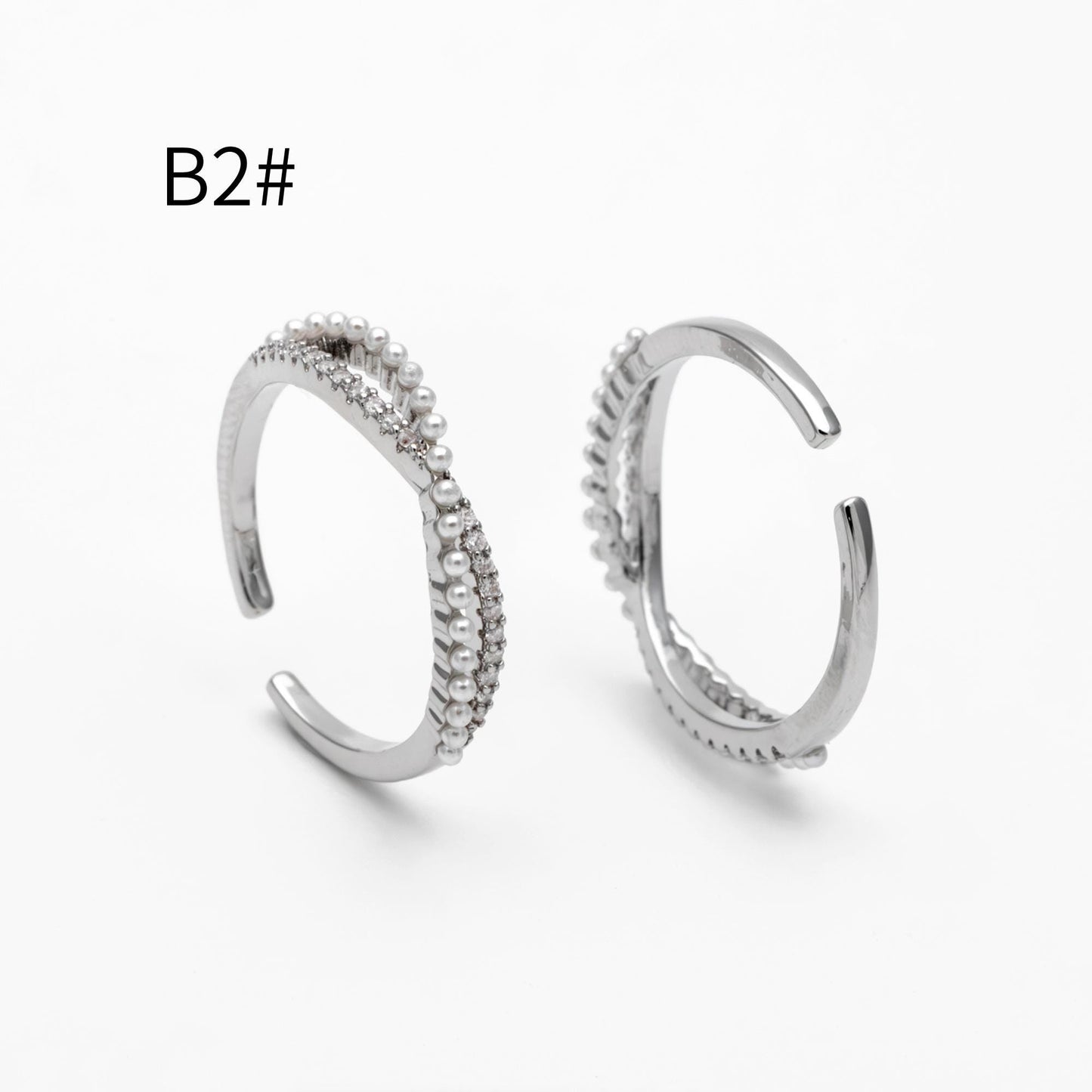 4pcs CZ Pave Finger Ring, Faux Pearl Ring, Gold/ Rhodium plated Brass, Gift for Her, Dainty Ring, Adjustable Ring (#GB-4657)