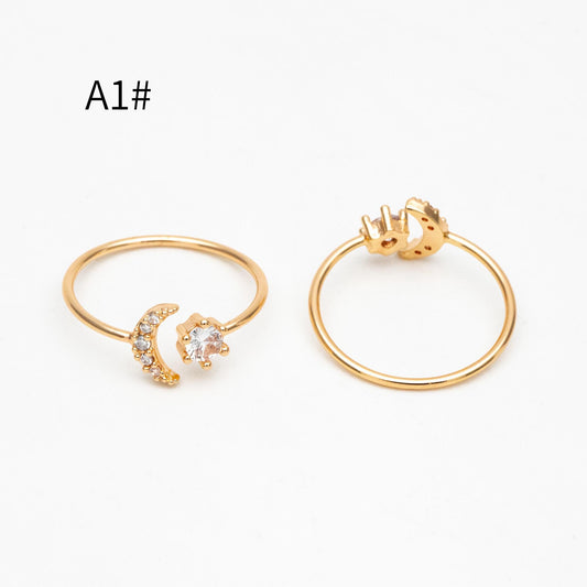 4pcs CZ Pave Gold/ Silver Moon Star Ring, Celestial Ring, Dainty Rings, Adjustable Ring (#JZ-017)