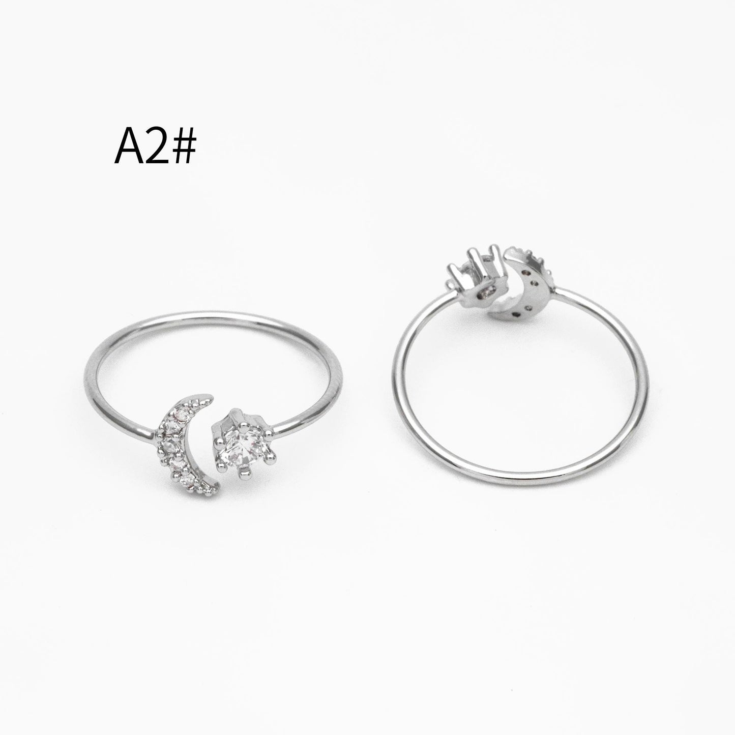 4pcs CZ Pave Gold/ Silver Moon Ring, Celestial Ring, Dainty Rings, Adjustable Ring, Thin Ring (#GB-4176)