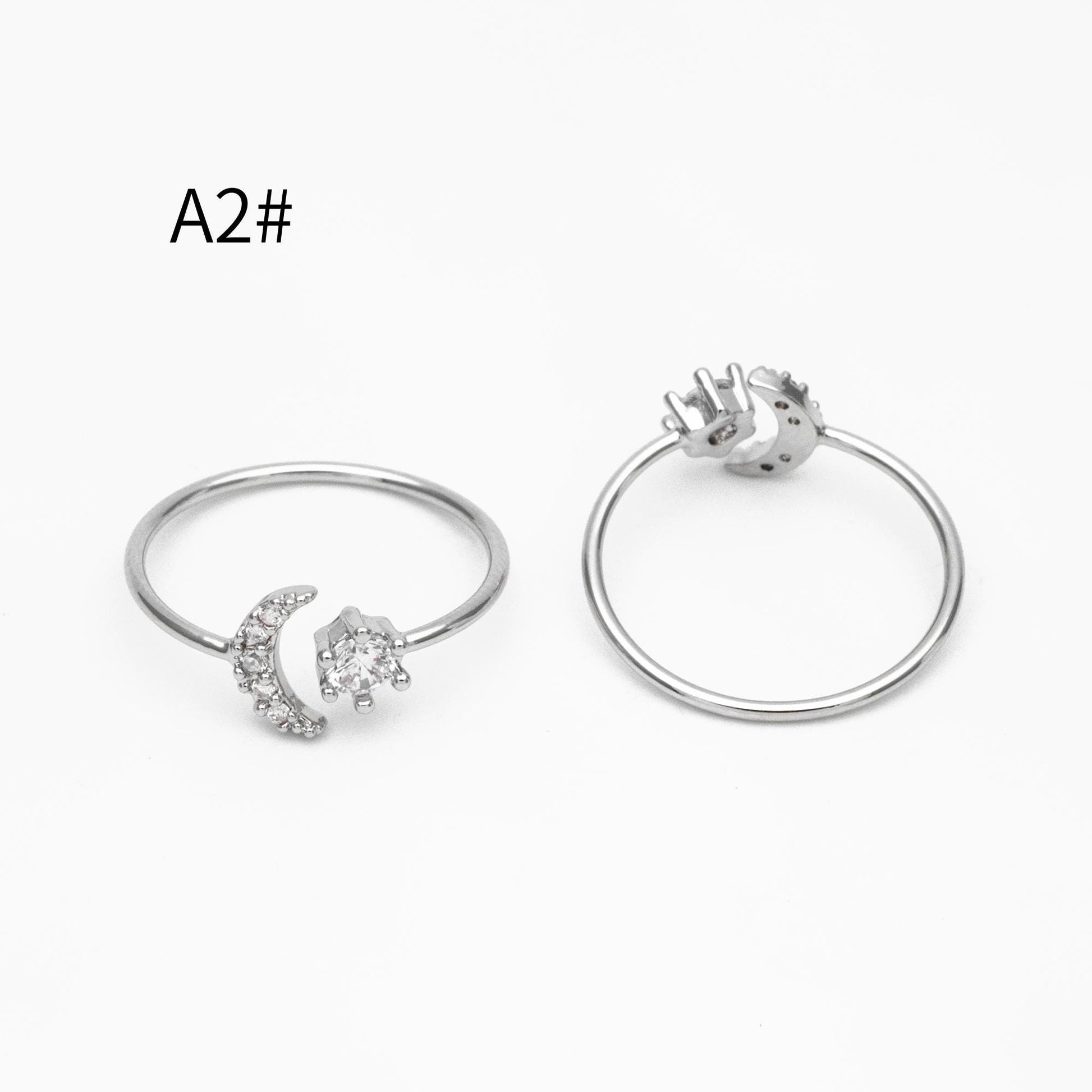 4pcs CZ Pave Gold/ Silver Moon Ring, Celestial Ring, Dainty Rings, Adjustable Ring, Thin Ring (#GB-4176)