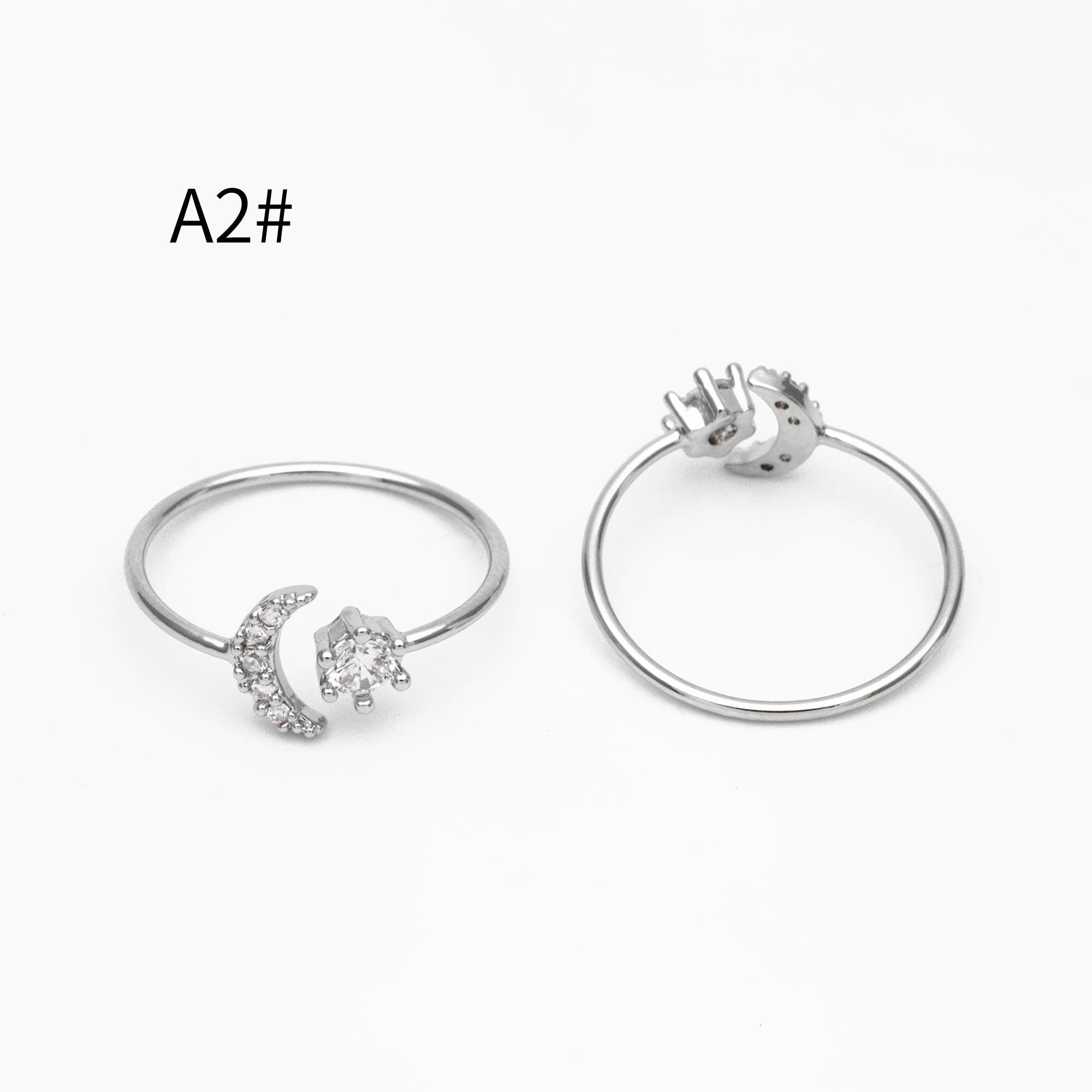 4pcs CZ Pave Gold/ Silver Moon Star Ring, Celestial Ring, Dainty Rings, Adjustable Ring (#JZ-017)