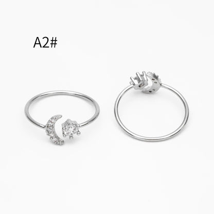 4pcs CZ Pave Gold/ Silver Moon Ring, Celestial Ring, Dainty Rings, Adjustable Ring, Thin Ring (#GB-4176)