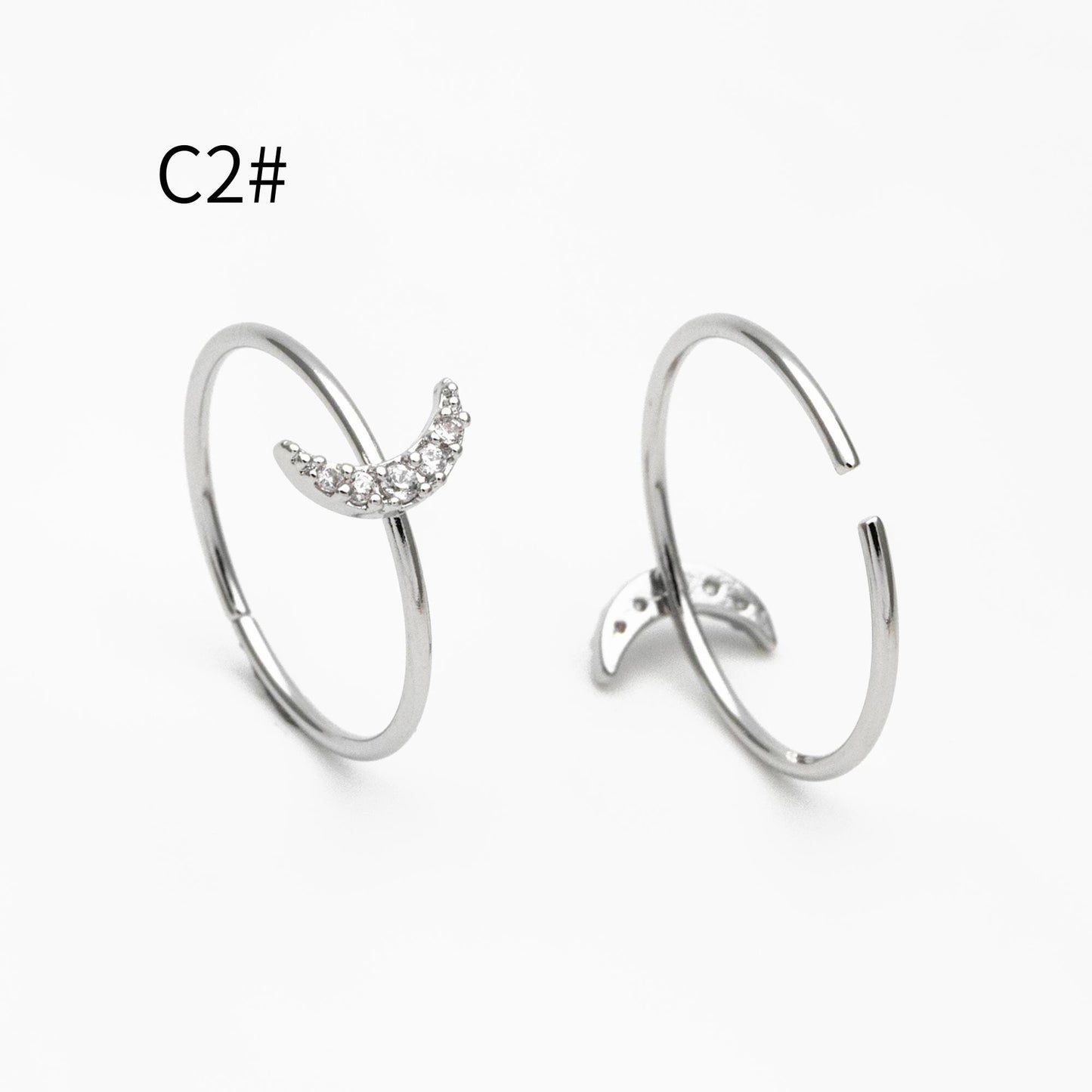 4pcs CZ Pave Gold/ Silver Moon Ring, Celestial Ring, Dainty Rings, Adjustable Ring, Thin Ring (#GB-4176)