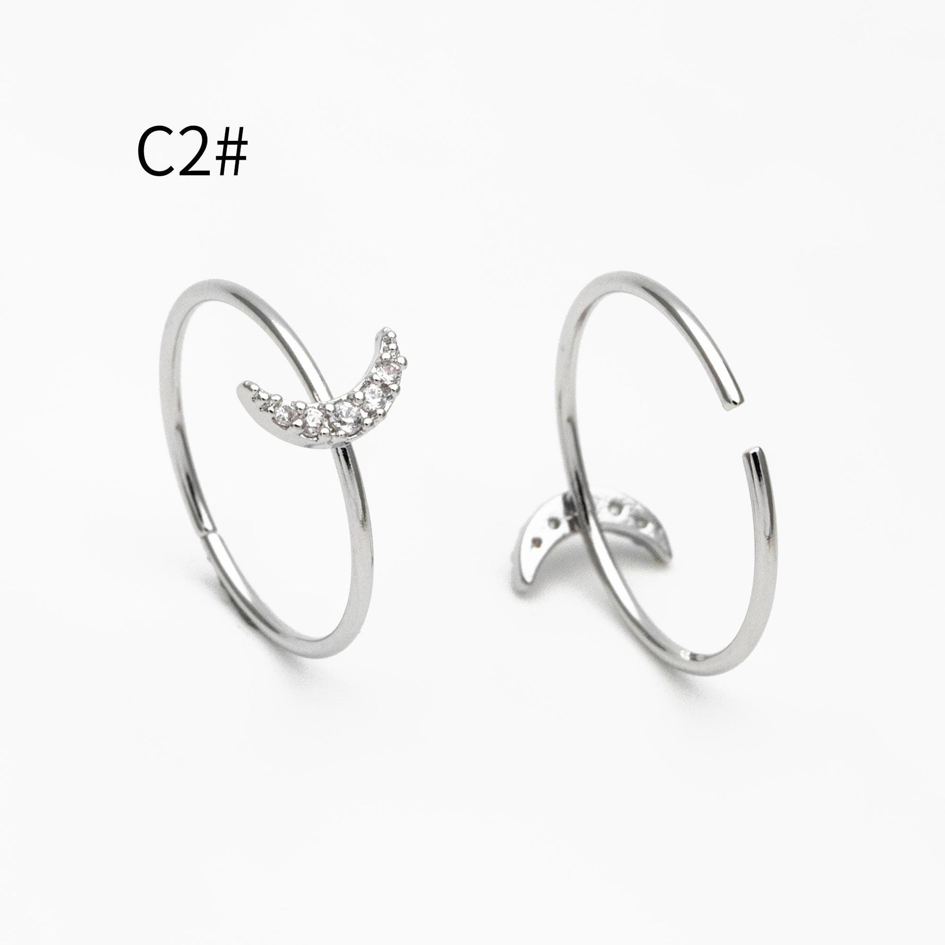 4pcs CZ Pave Gold/ Silver Moon Ring, Celestial Ring, Dainty Rings, Adjustable Ring, Thin Ring (#GB-4176)