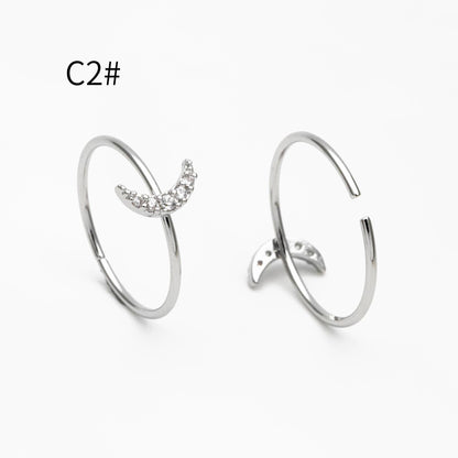 4pcs CZ Pave Gold/ Silver Moon Ring, Celestial Ring, Dainty Rings, Adjustable Ring, Thin Ring (#GB-4176)