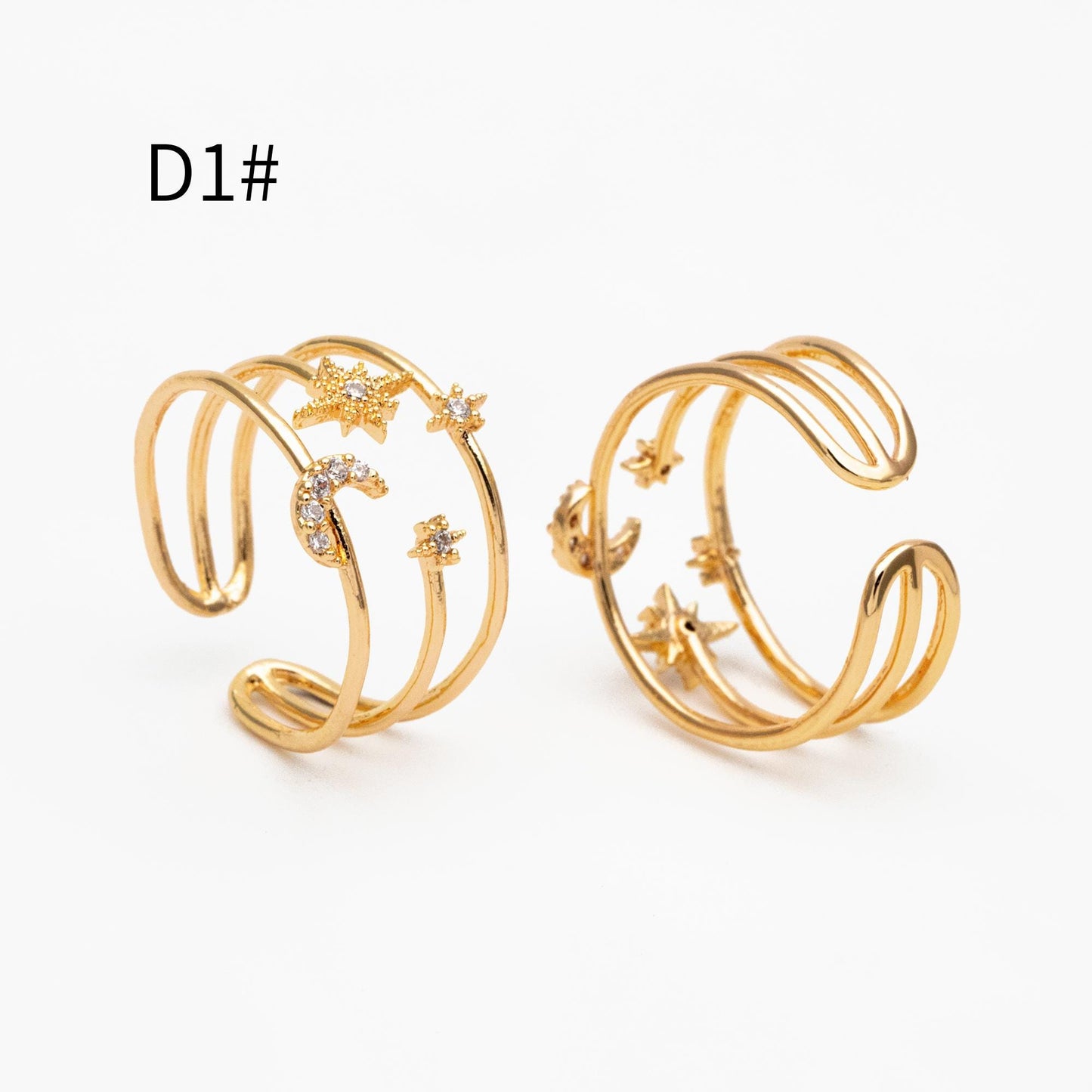 4pcs CZ Pave Gold/ Silver Moon Star Ring, Celestial Ring, Dainty Rings, Adjustable Ring (#JZ-017)