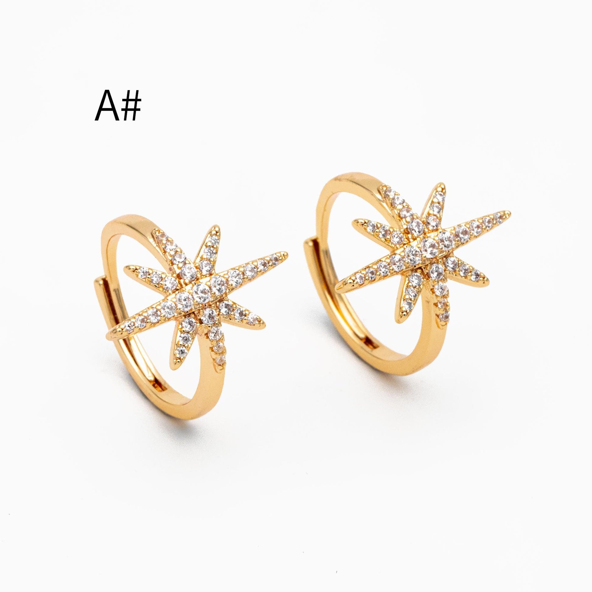 4pcs CZ Pave North Star Ring, Celestial Ring, Modern Style Ring, Fashion Rings, Dainty Rings, Adjustable Ring (#GB-3630)