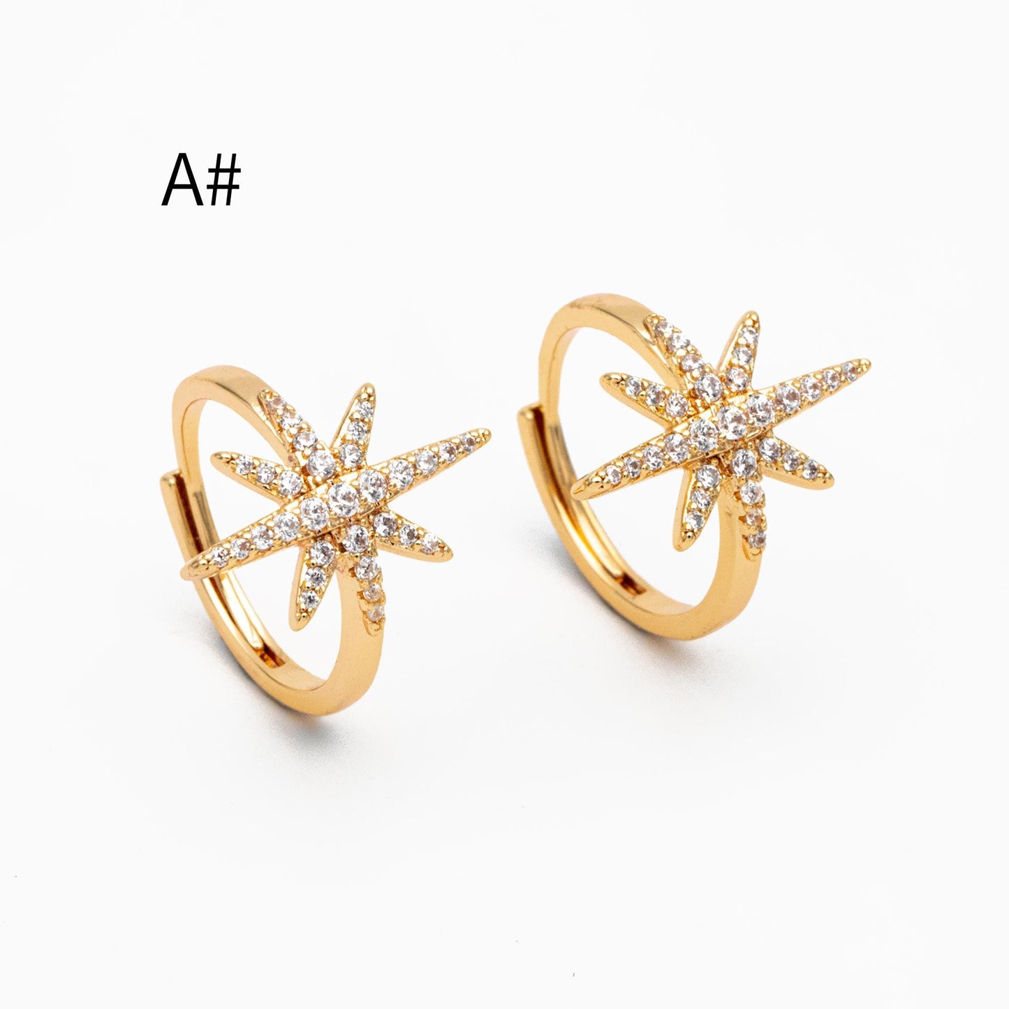 4pcs CZ Pave North Star Ring, Moon Ring, Celestial Ring, Modern Style Ring, Fashion Rings, Dainty Rings, Adjustable Ring (#JZ-024)