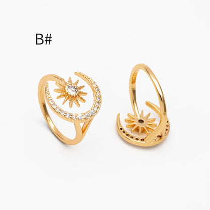 4pcs CZ Pave North Star Ring, Moon Ring, Celestial Ring, Modern Style Ring, Fashion Rings, Dainty Rings, Adjustable Ring (#JZ-024)