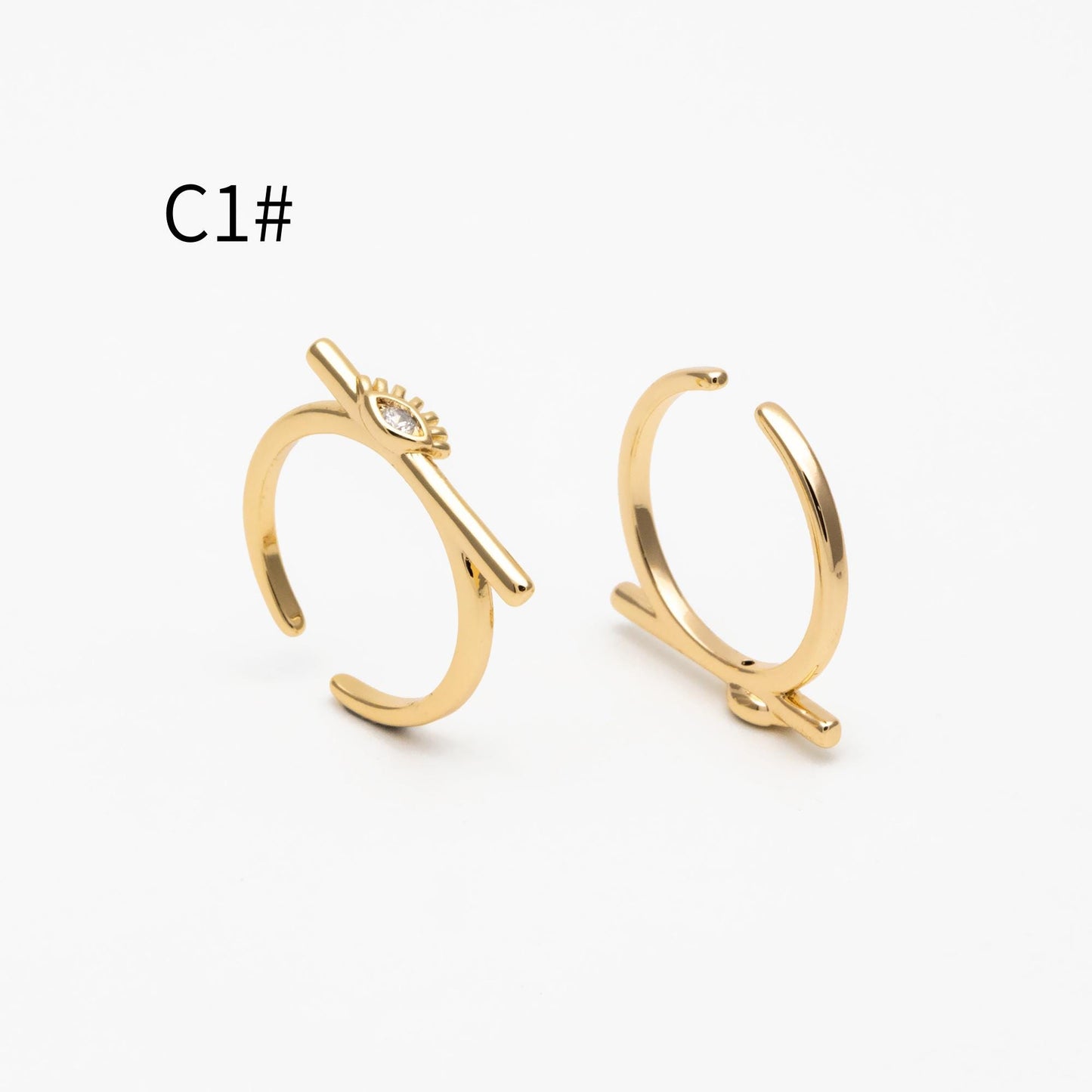 4pcs CZ Pave Gold/ Silver Tone Eye Ring, Bar Ring, Thin Ring, Everyday Ring, Fashion Rings, Dainty Rings, Adjustable Ring (#GB-4623)