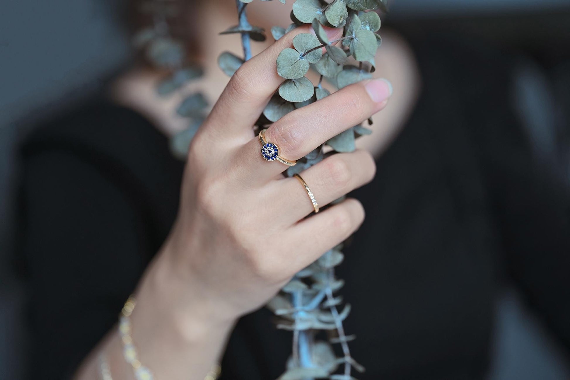 4pcs CZ Pave Gold/ Silver Tone Eye Ring, Hamsa Ring, Thin Ring, Everyday Ring, Fashion Rings, Dainty Rings, Adjustable Ring (#JZ-026)