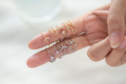 4pcs CZ Pave Gold/ Silver Moon Ring, Celestial Ring, Dainty Rings, Adjustable Ring, Thin Ring (#GB-4176)