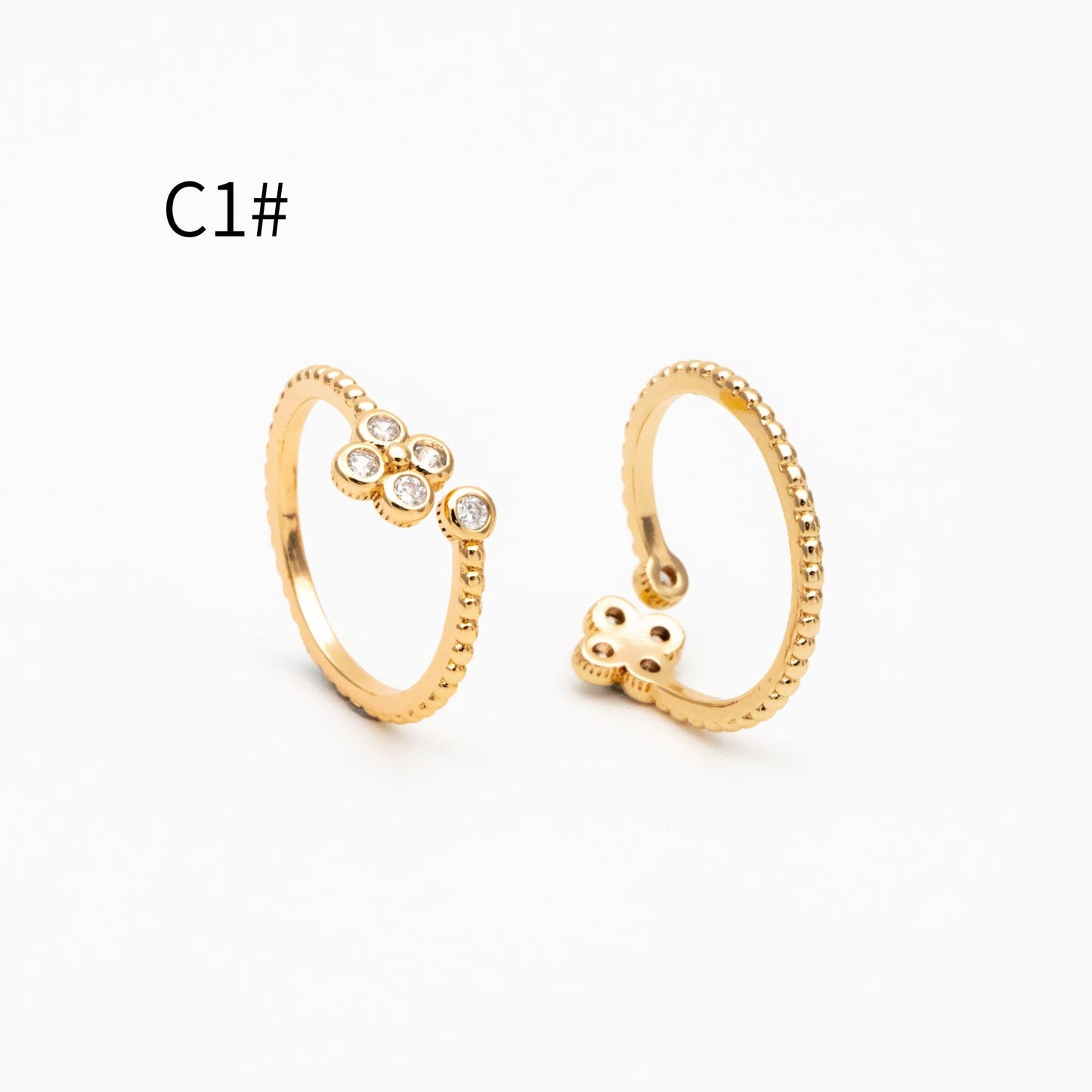 4pcs CZ Pave Gold/ Silver Flower Ring, Modern Style Ring, Fashion Rings, Dainty Rings, Adjustable Ring (#GB-4615)