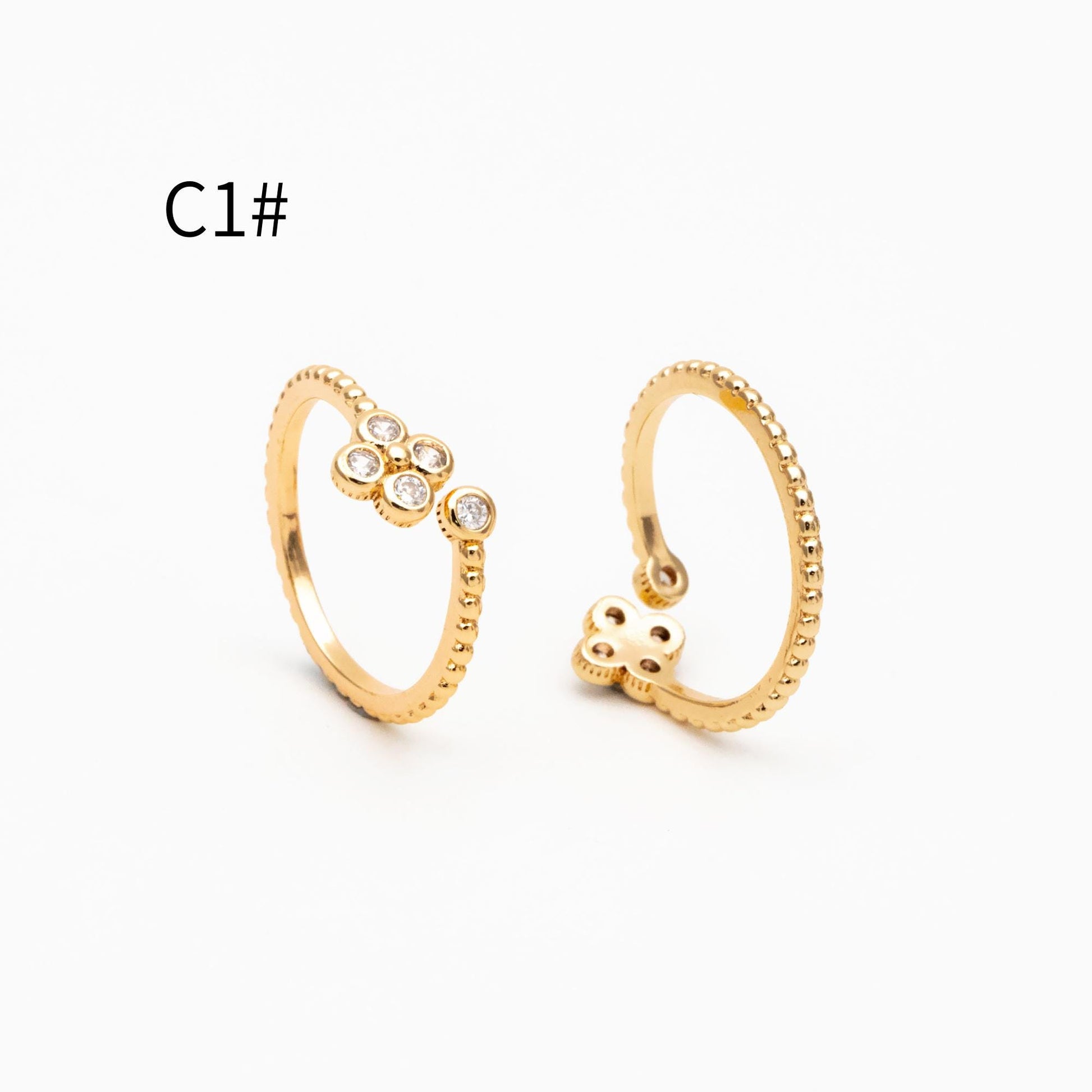 4pcs CZ Pave Gold/ Silver Flower Ring, Modern Style Ring, Fashion Rings, Dainty Rings, Adjustable Ring (#GB-4615)