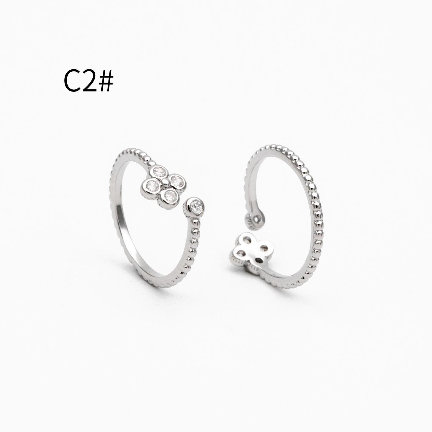 4pcs CZ Pave Gold/ Silver Flower Ring, Modern Style Ring, Fashion Rings, Dainty Rings, Adjustable Ring (#GB-4615)