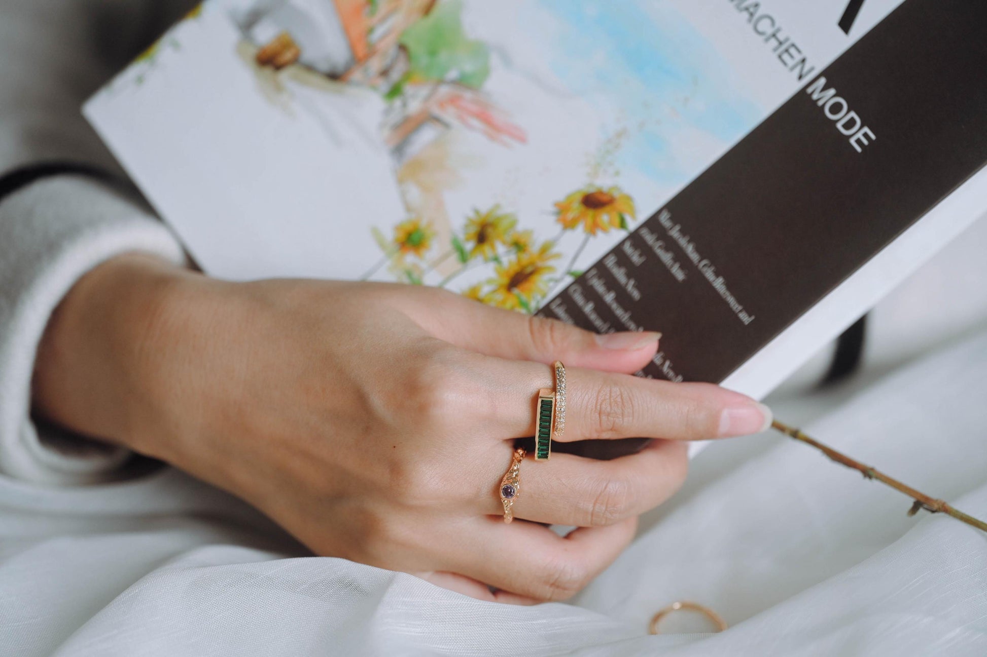 4pcs Purple CZ Ring, Hammered Ring, Stacking Ring, Statement Ring, Adjustable Ring (#GB-3527)