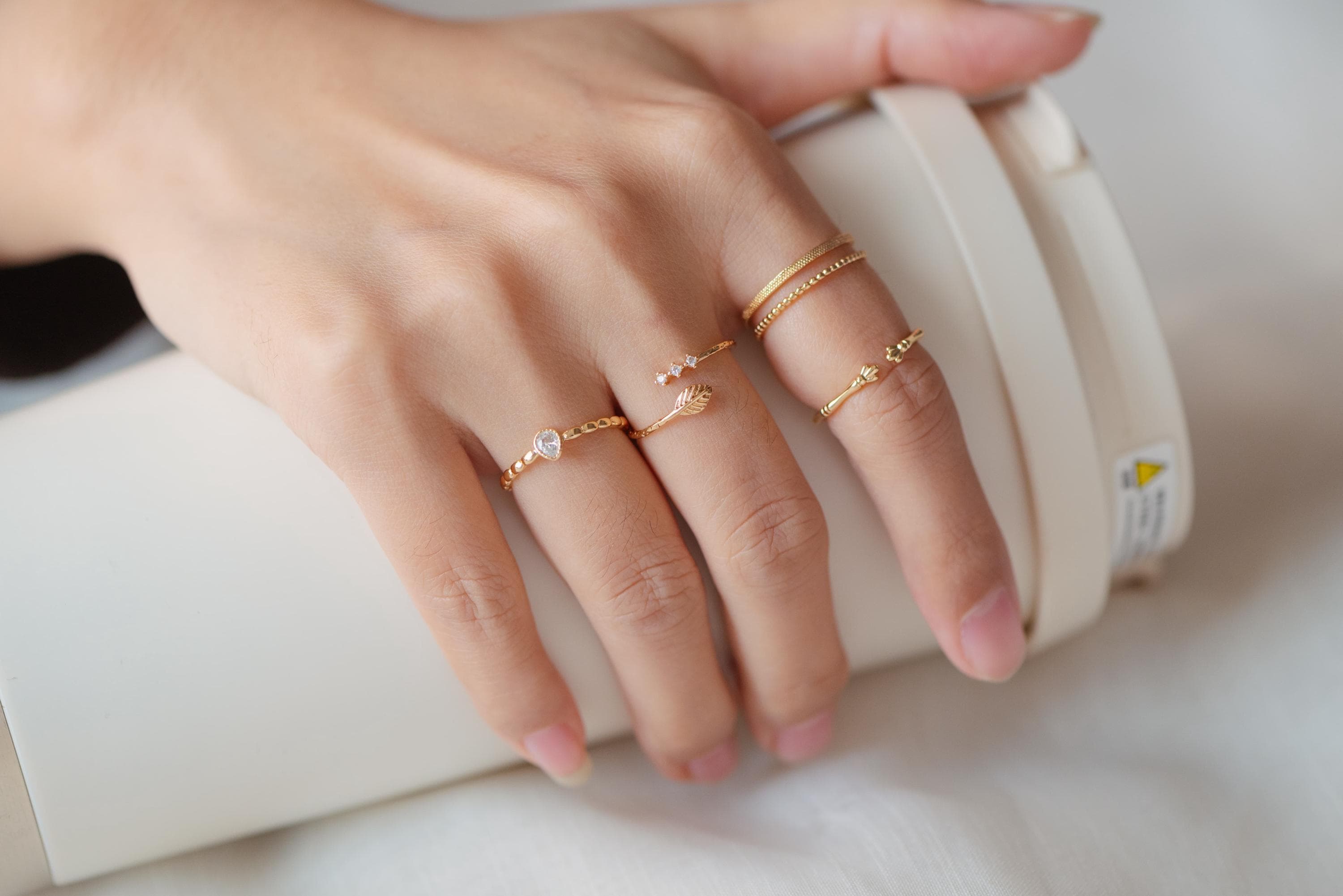4pcs Gold Bamboo Ring, Finger Ring, Everyday Ring, Modern Style Ring, Fashion Rings, Dainty Rings (#GB-4051)