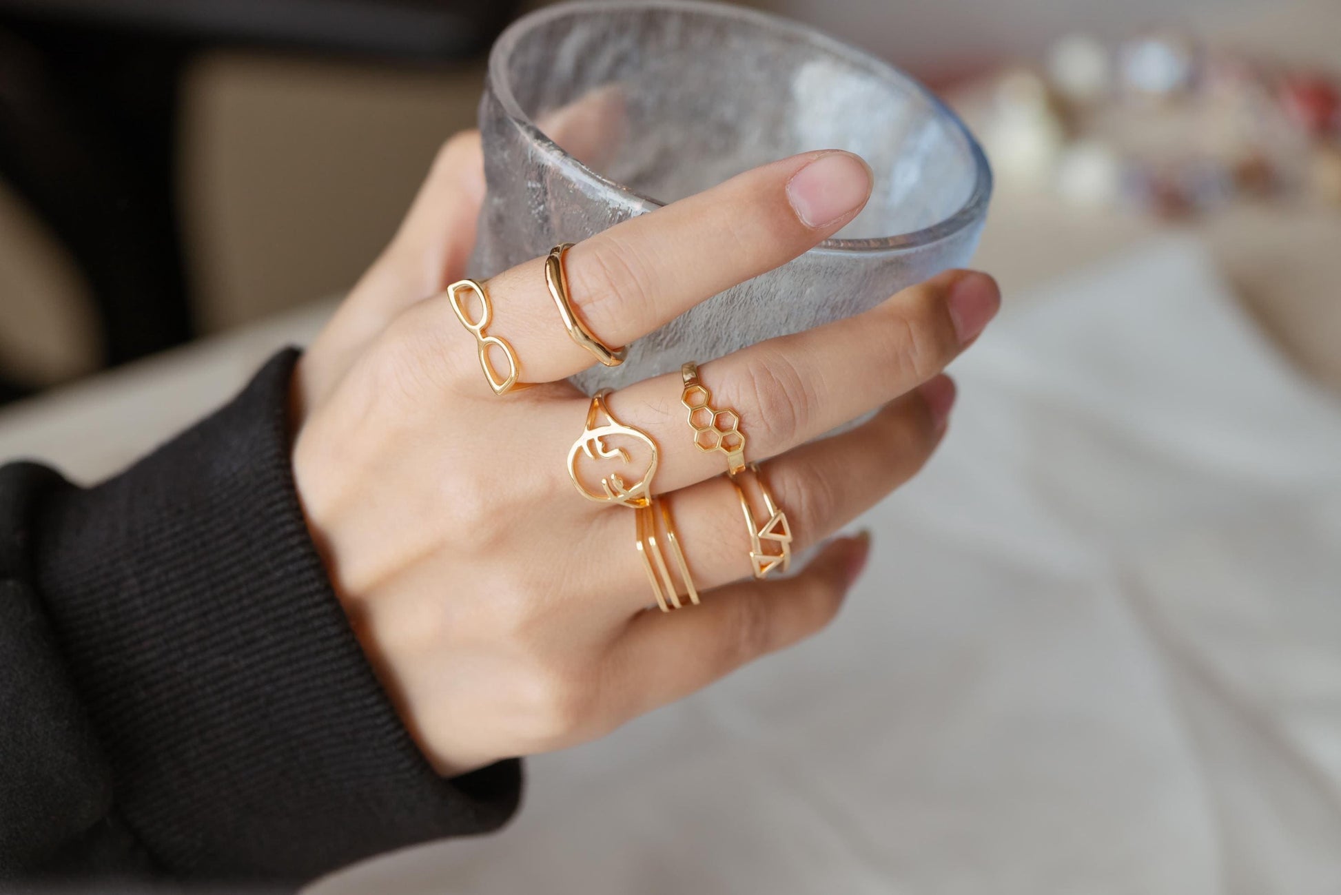 4pcs Gold/ Silver Double Band Triangle Ring, Everyday Ring, Fashion Rings, Dainty Rings, Adjustable Ring (#GB-4167)