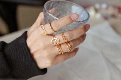 4pcs Gold/ Silver Double Band Triangle Ring, Everyday Ring, Fashion Rings, Dainty Rings, Adjustable Ring (#GB-4167)