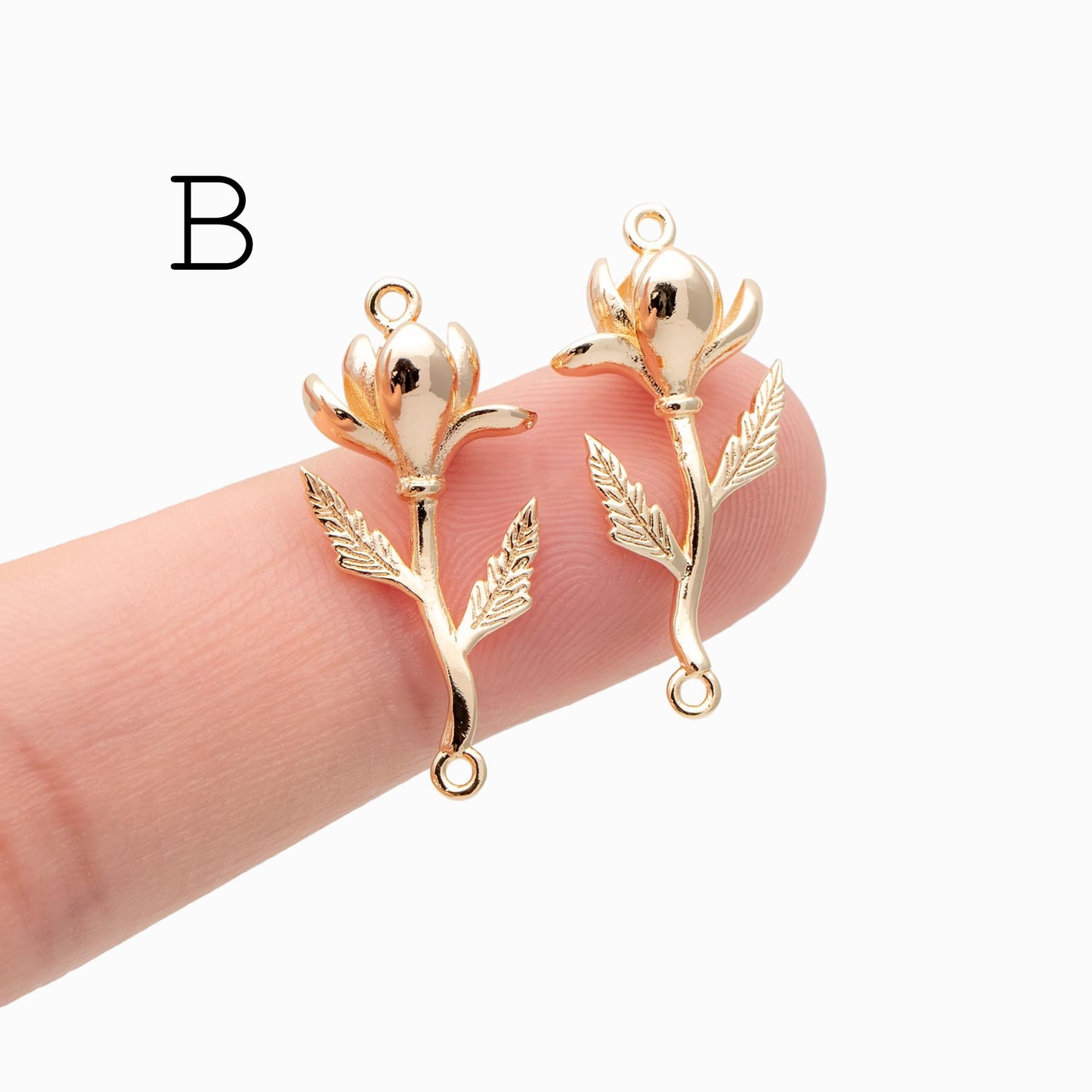 4 pieces- Gold 12 Month Birth Flower Connector Collection, Floral Necklace Pendants (GB-4725)