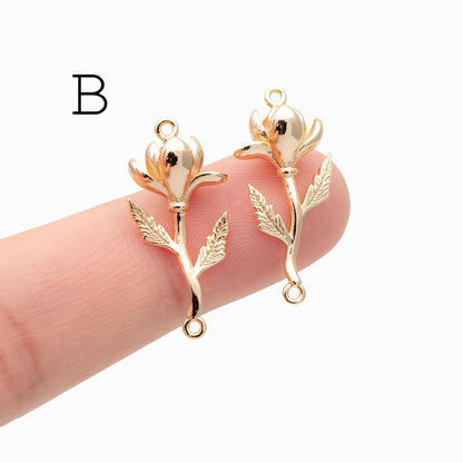 4 pieces- Gold 12 Month Birth Flower Connector Collection, Floral Necklace Pendants (GB-4725)