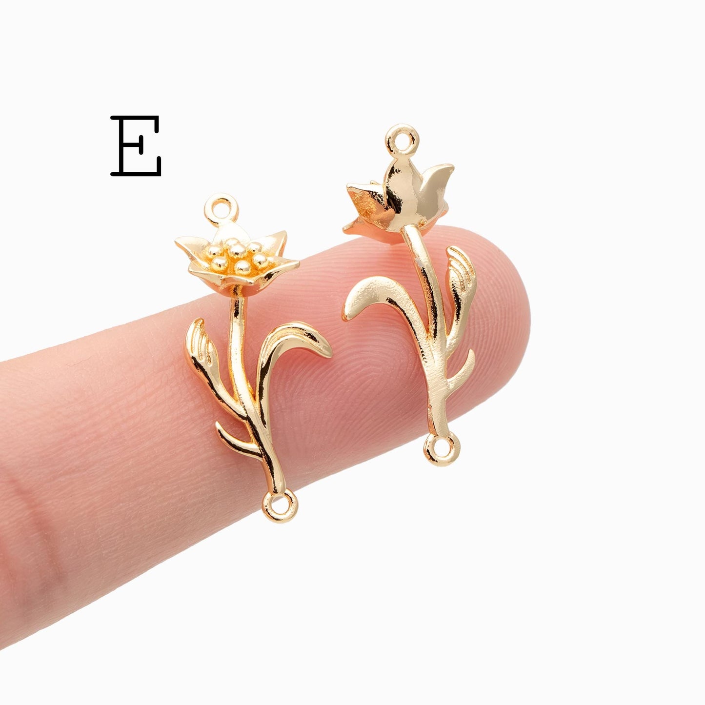 4 pieces- Gold 12 Month Birth Flower Connector Collection, Floral Necklace Pendants (GB-4725)