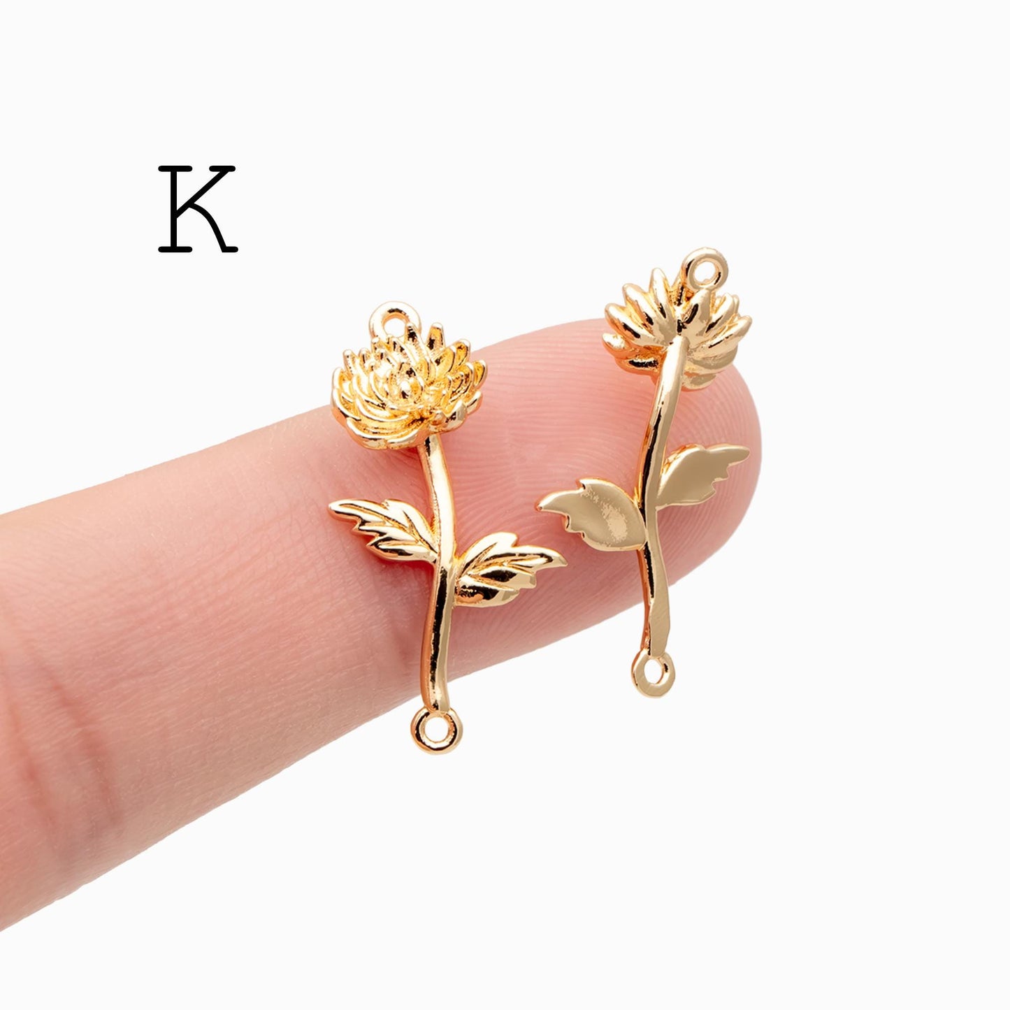 4 pieces- Gold 12 Month Birth Flower Connector Collection, Floral Necklace Pendants (GB-4725)