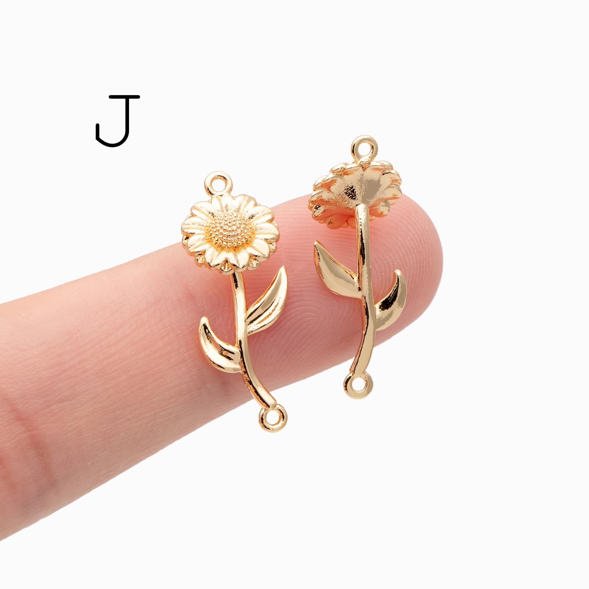 4 pieces- Gold 12 Month Birth Flower Connector Collection, Floral Necklace Pendants (GB-4725)