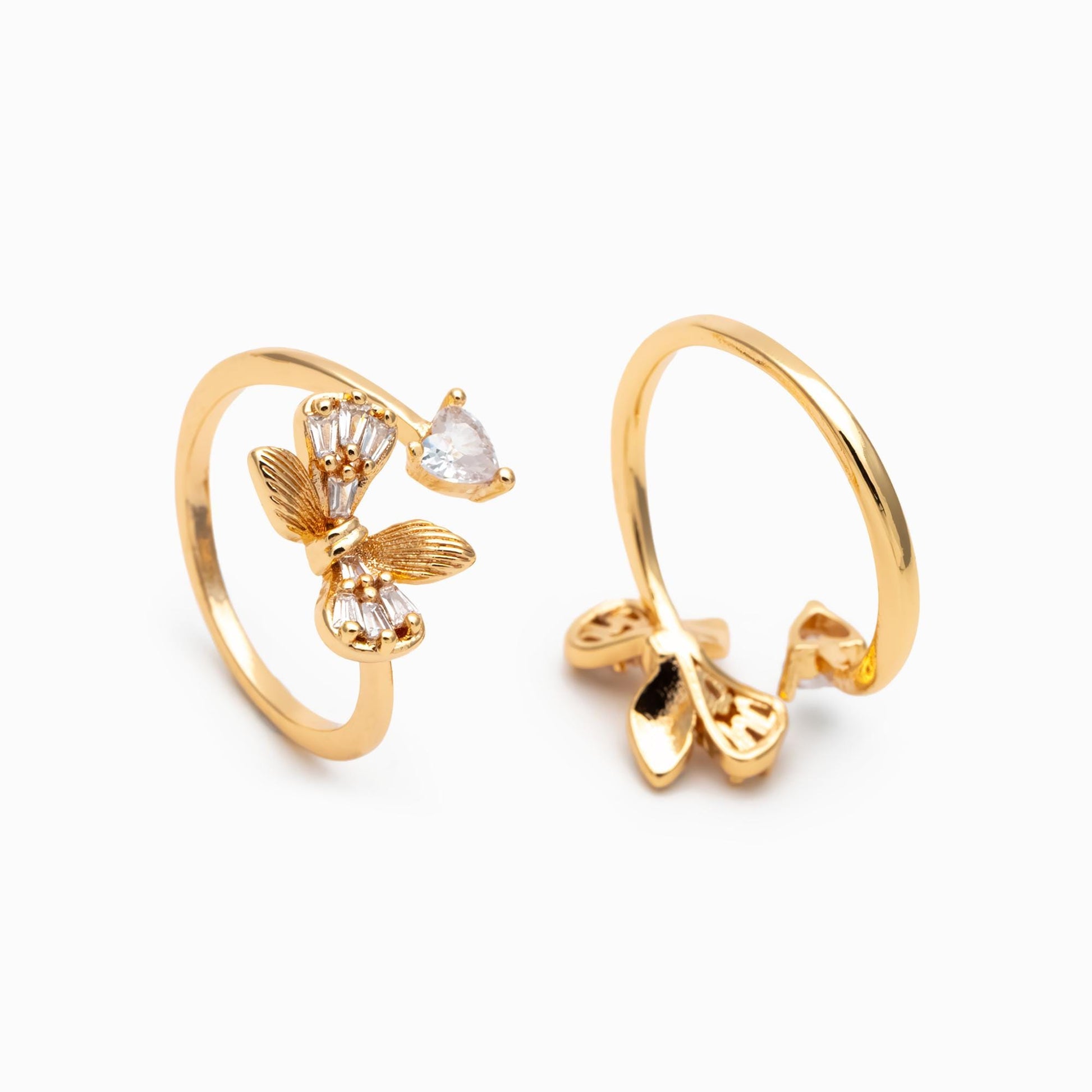 4pcs CZ Pave Gold/ Silver Bowknot Heart Ring, Modern Style Ring, Fashion Rings, Dainty Rings, Adjustable Ring (#JZ-003)