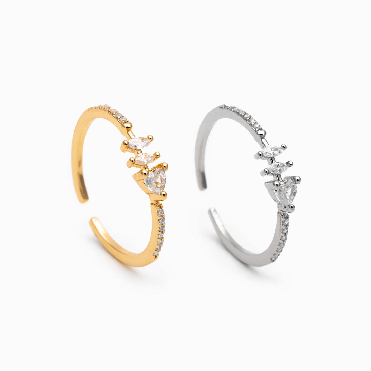 4pcs CZ Pave Gold/ Silver Heart Ring, Dainty Rings, Adjustable Ring, Statement Ring (#JZ-004)