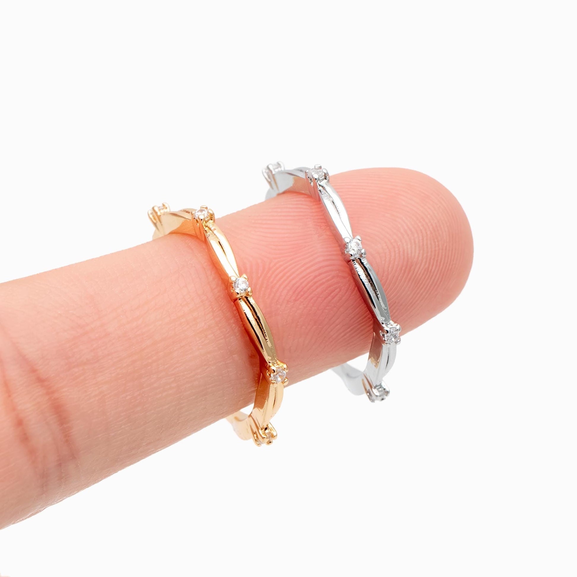 4pcs CZ Pave Finger Ring, Gold/ Rhodium plated Brass, Gift for Her, Stackable Ring, Minimalist Ring(#JZ-006)